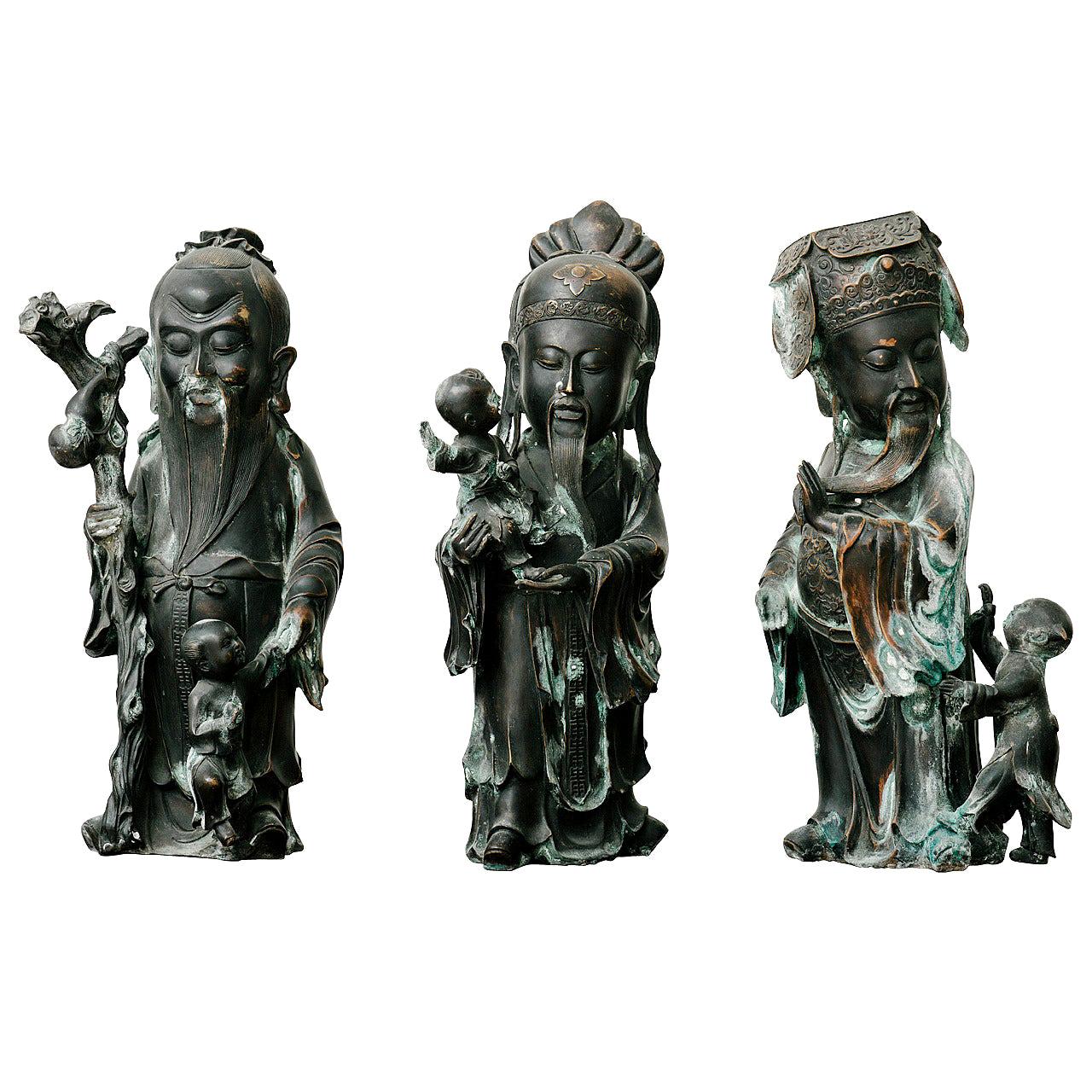 Fu Lou Shou Three Wise Men Bronze Figures,  For Sale