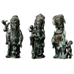 Fu Lou Shou Three Wise Men Bronze Figures, 