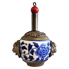 19th Century Chinese Tibetan Pewter Porcelain Snuff Bottle