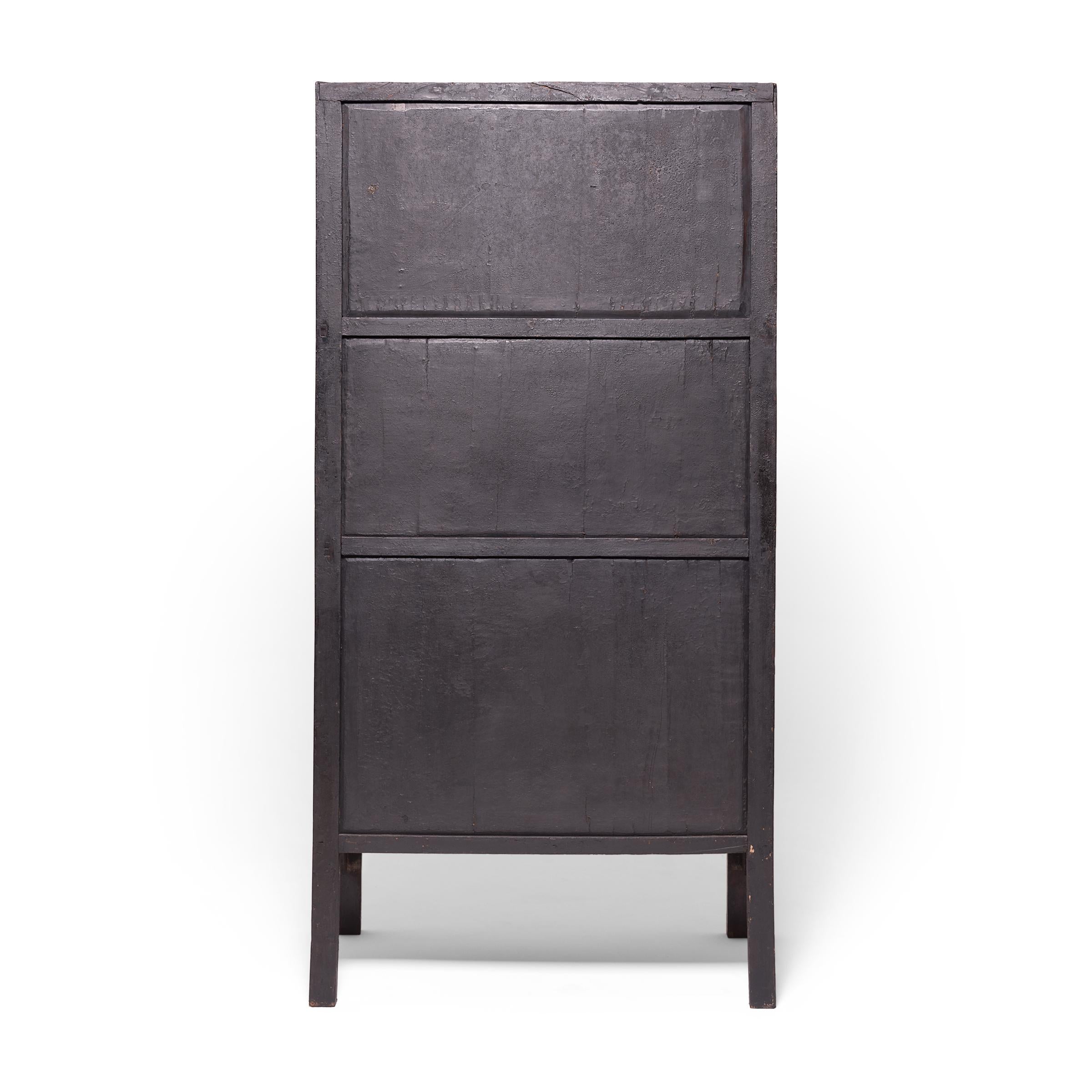Qing Chinese Triple Bat Book Cabinet, c. 1850 For Sale