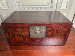 19th Century Chinese Trunk with Red and Gold Lacquer