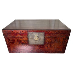 19th Century Chinese Trunk with Red and Gold Lacquer