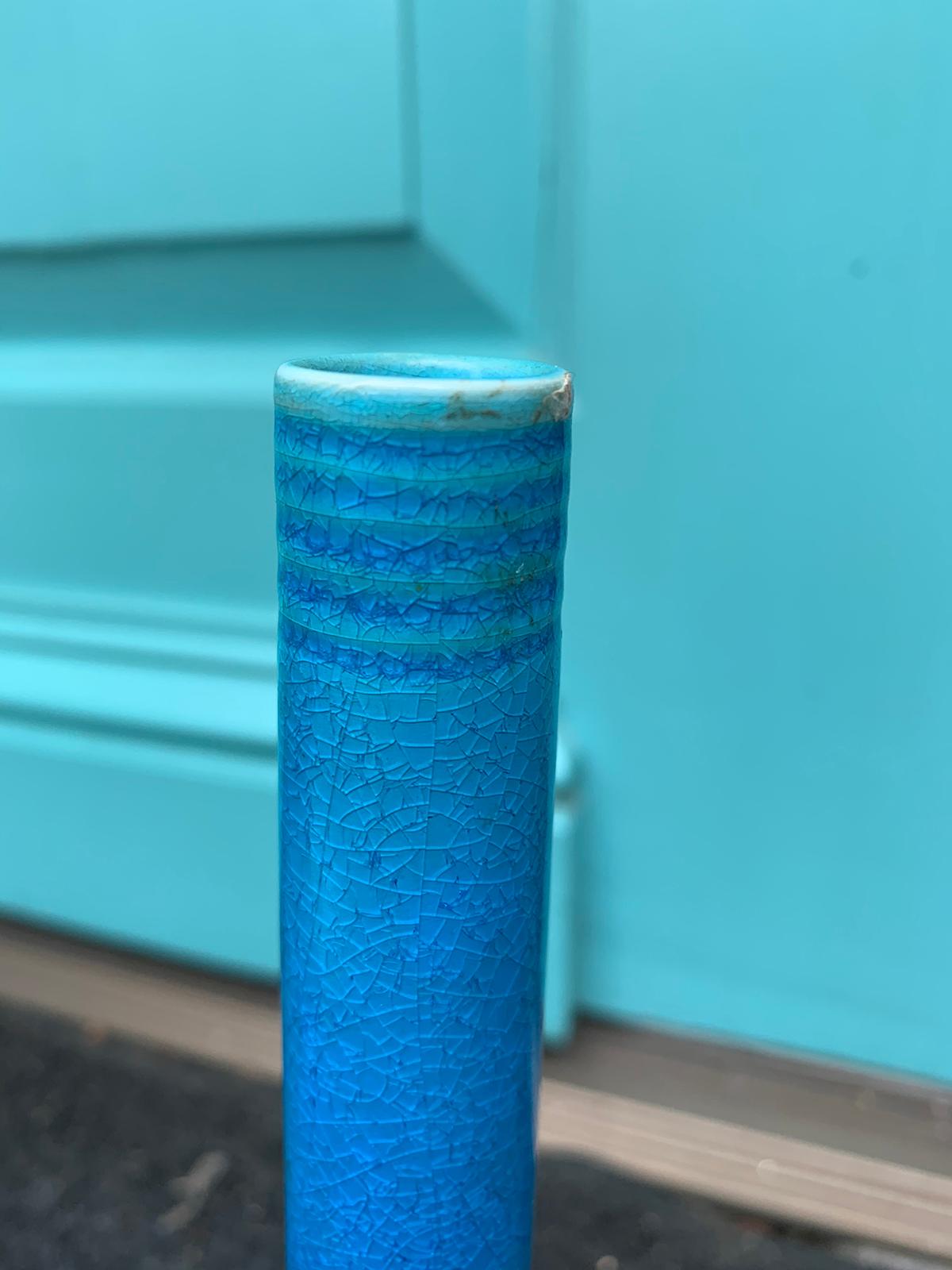 19th Century Chinese Turquoise Blue Porcelain Vase, Marked 1