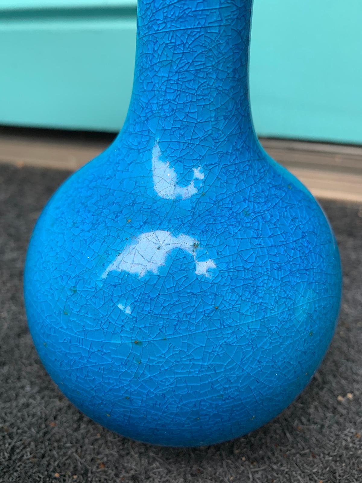 19th Century Chinese Turquoise Blue Porcelain Vase, Marked 3