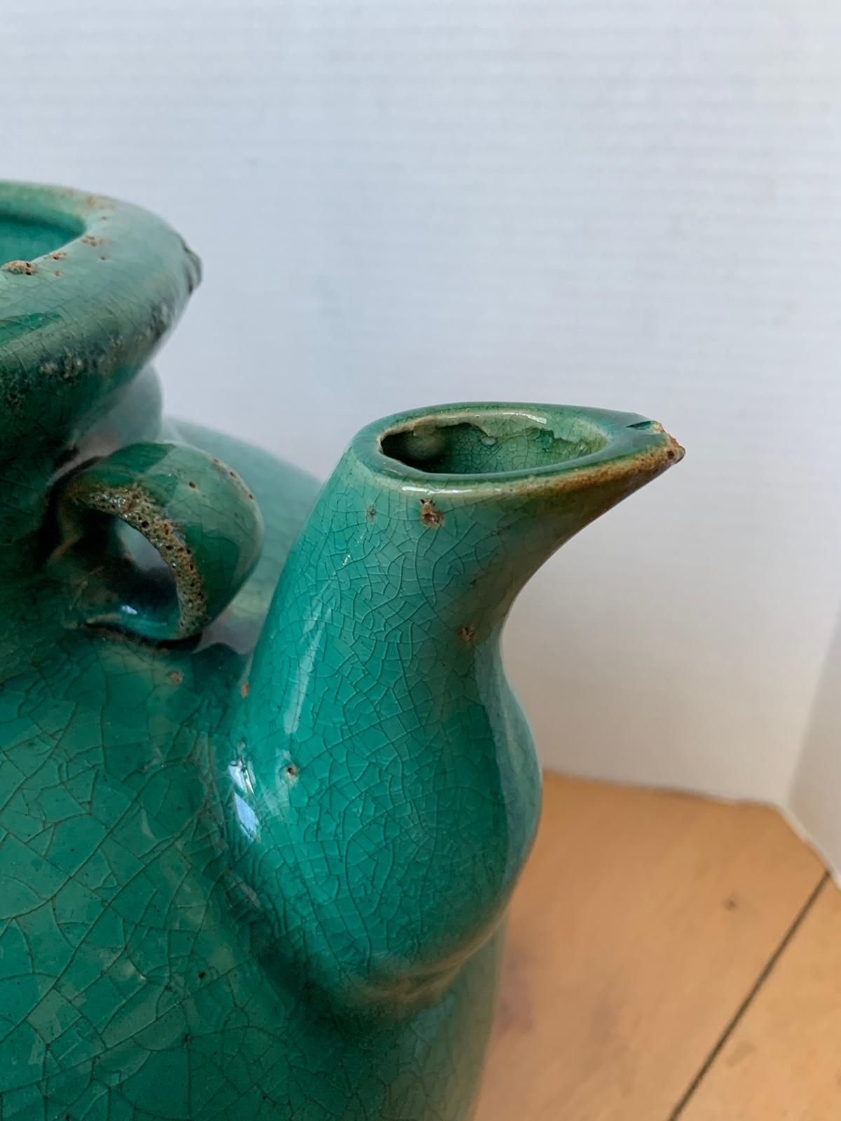 19th Century Chinese Turquoise Glazed Pottery Jug / Pitcher For Sale 5