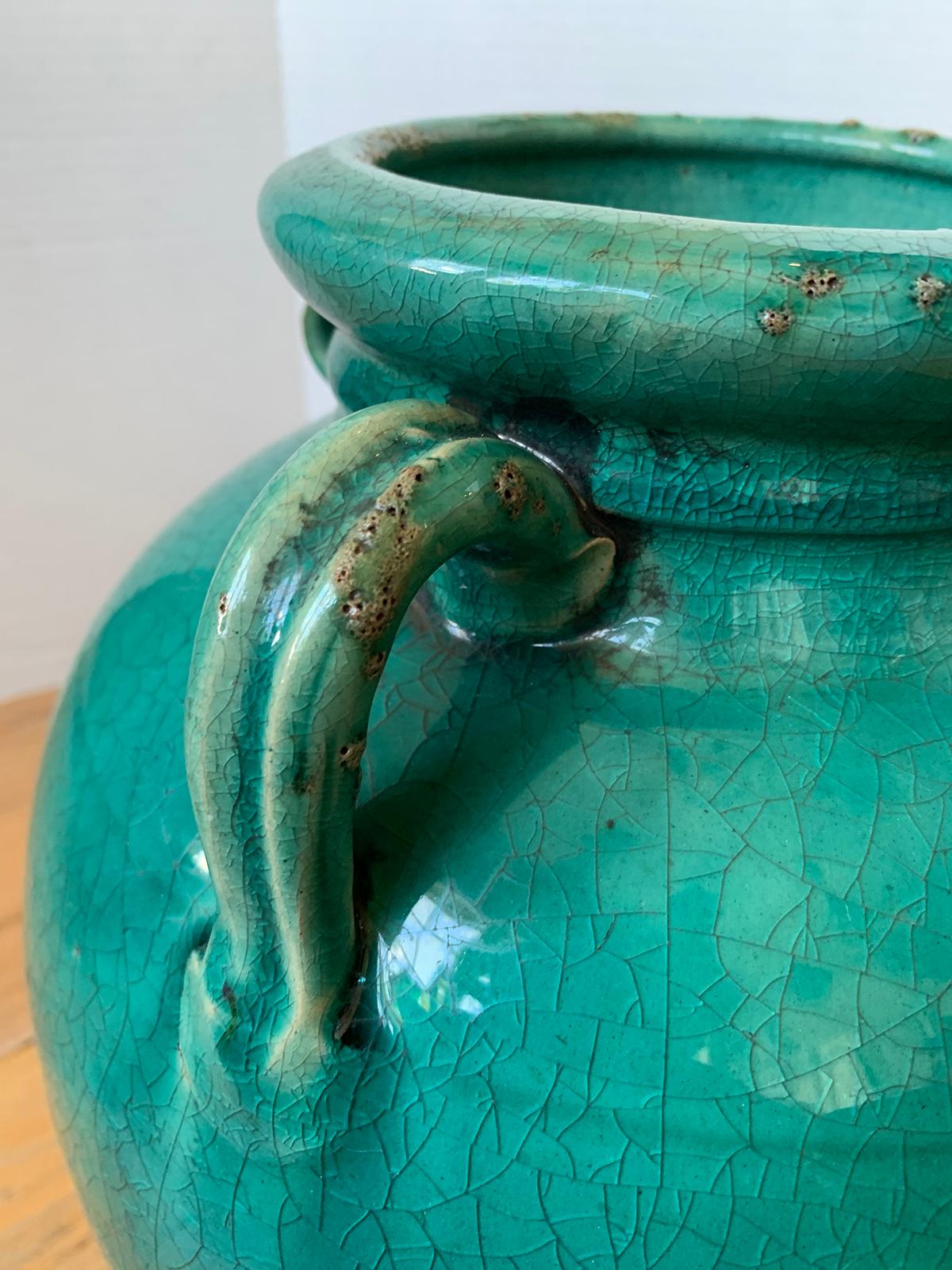 19th Century Chinese Turquoise Glazed Pottery Jug / Pitcher For Sale 8