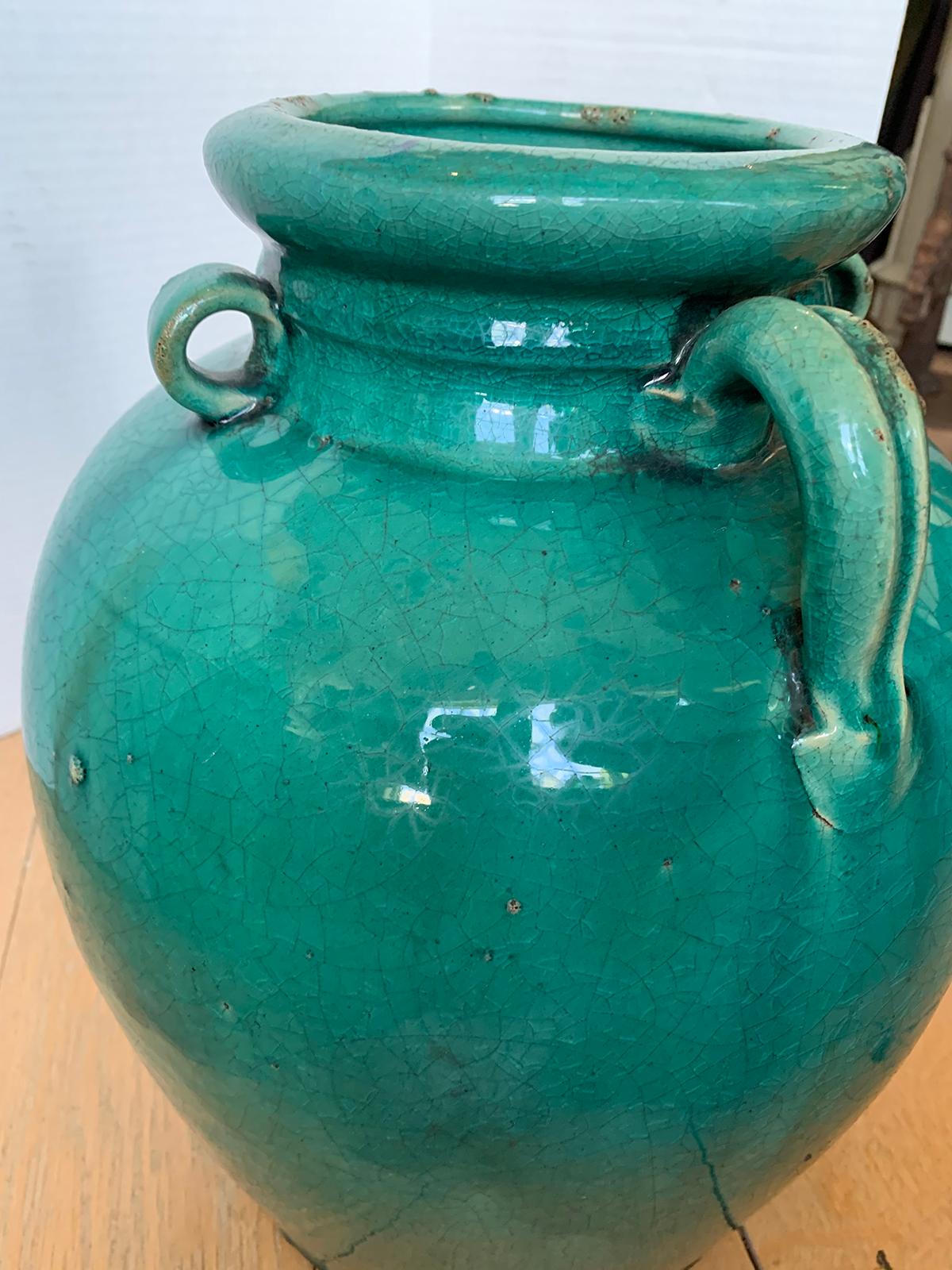 19th Century Chinese Turquoise Glazed Pottery Jug / Pitcher For Sale 9