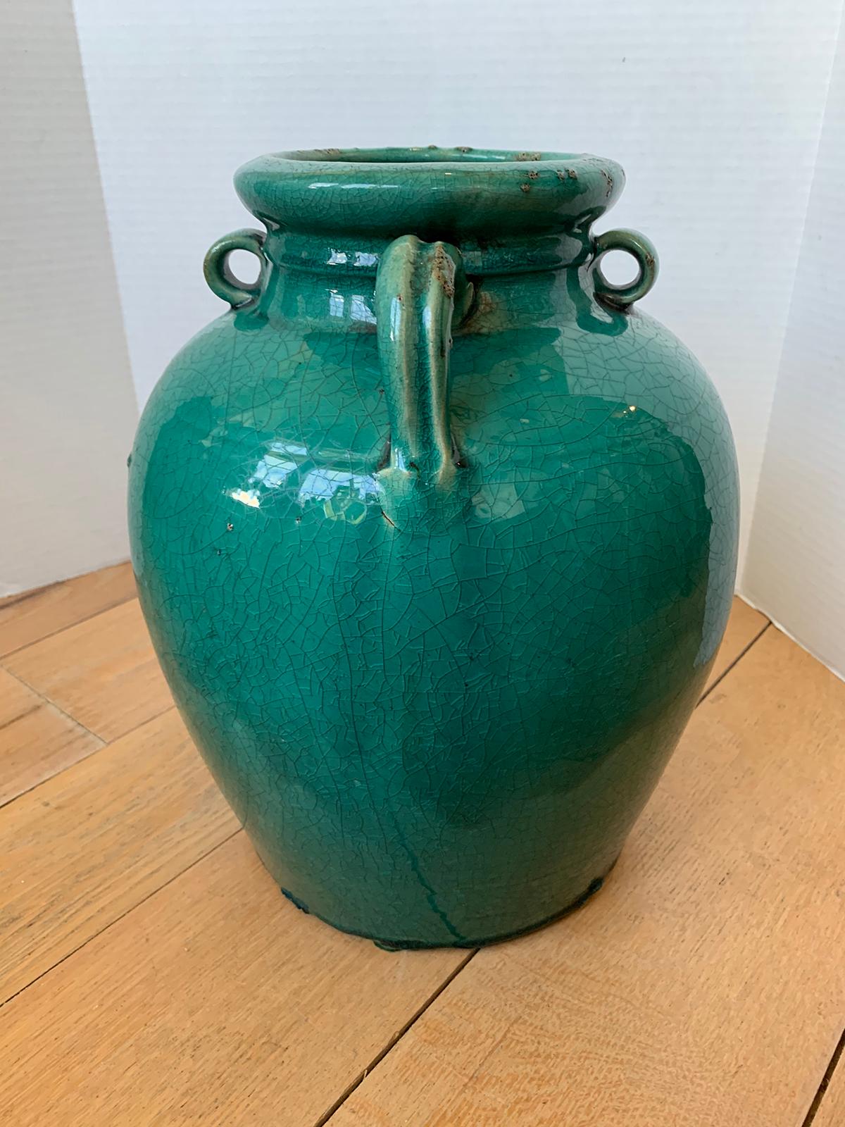 19th Century Chinese Turquoise Glazed Pottery Jug / Pitcher For Sale 3