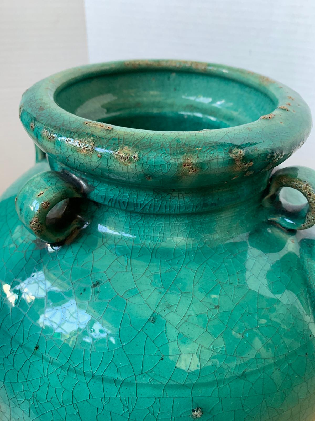 19th Century Chinese Turquoise Glazed Pottery Jug / Pitcher For Sale 4