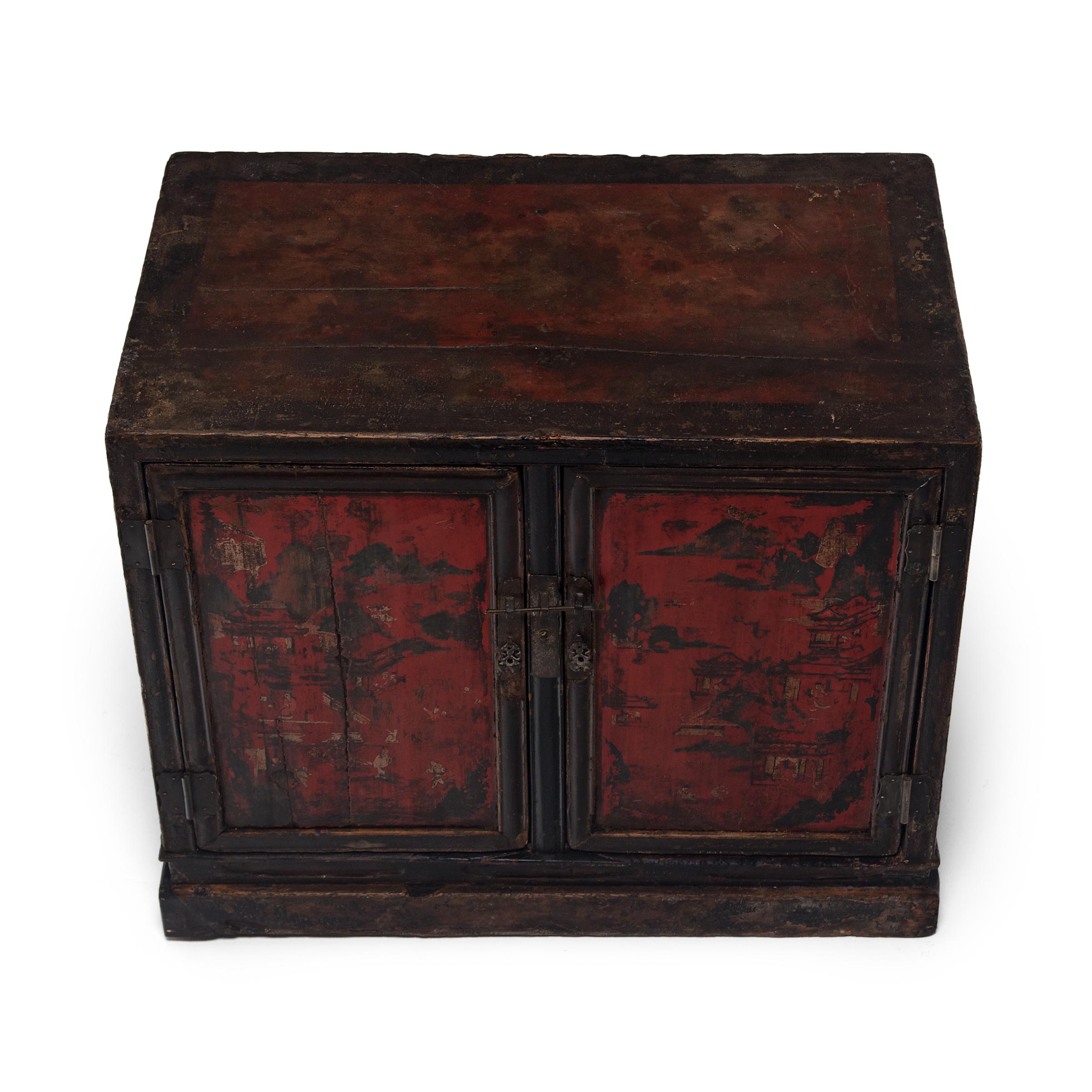 Brass 19th Century Chinese Two-Door Painted Chest