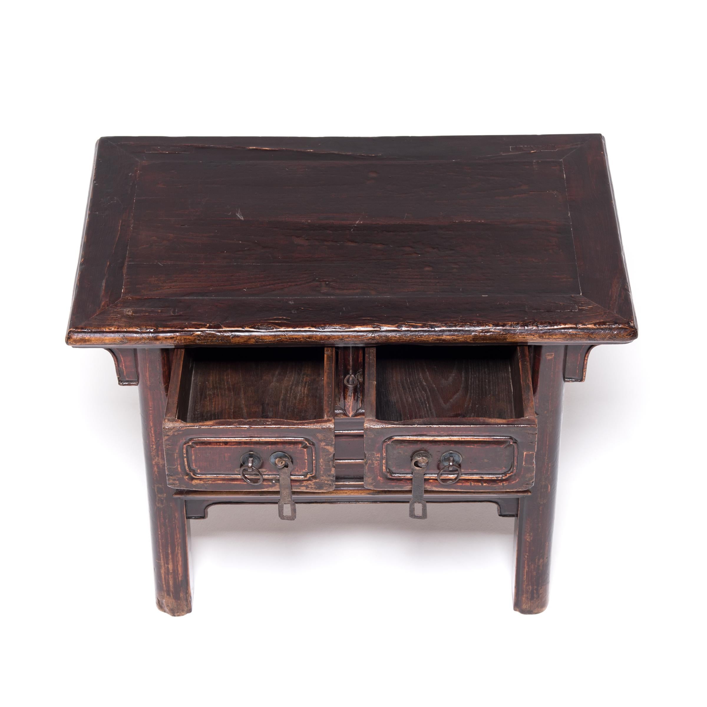 Elm 19th Century Chinese Two Drawer Low Table