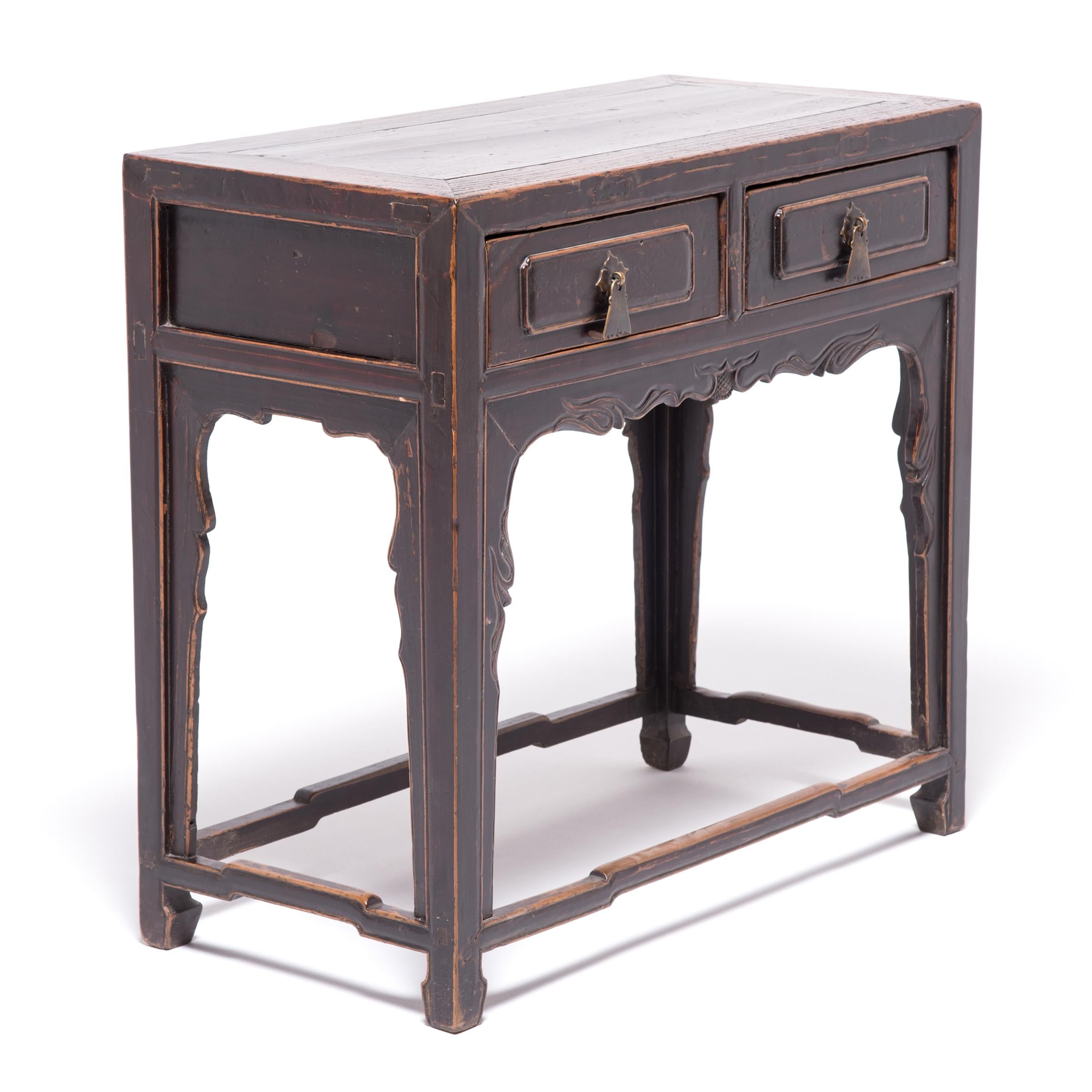 Lacquered Chinese Two-Drawer Table, c. 1850 For Sale