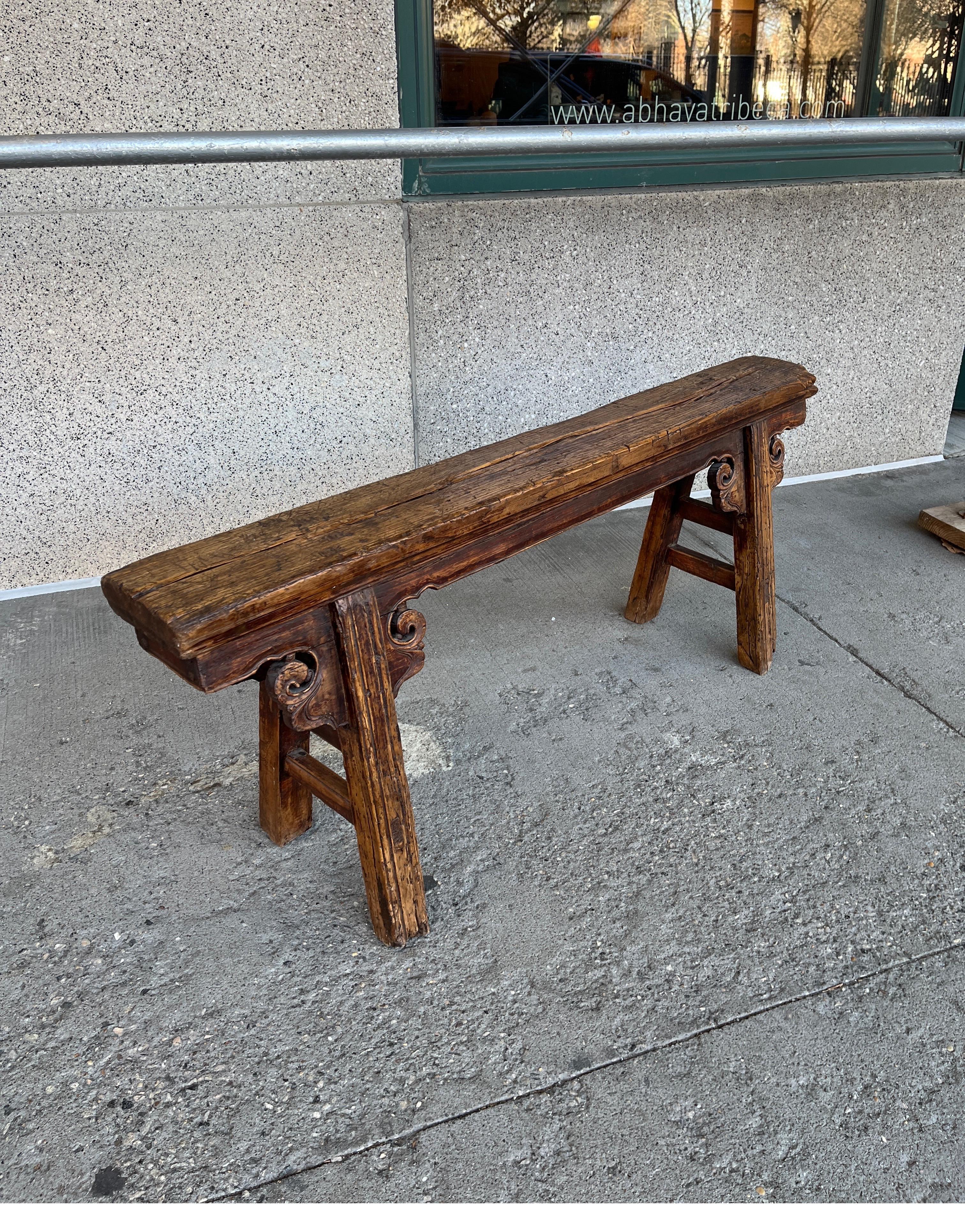 19th Century Chinese Two Person Elm Bench For Sale 6