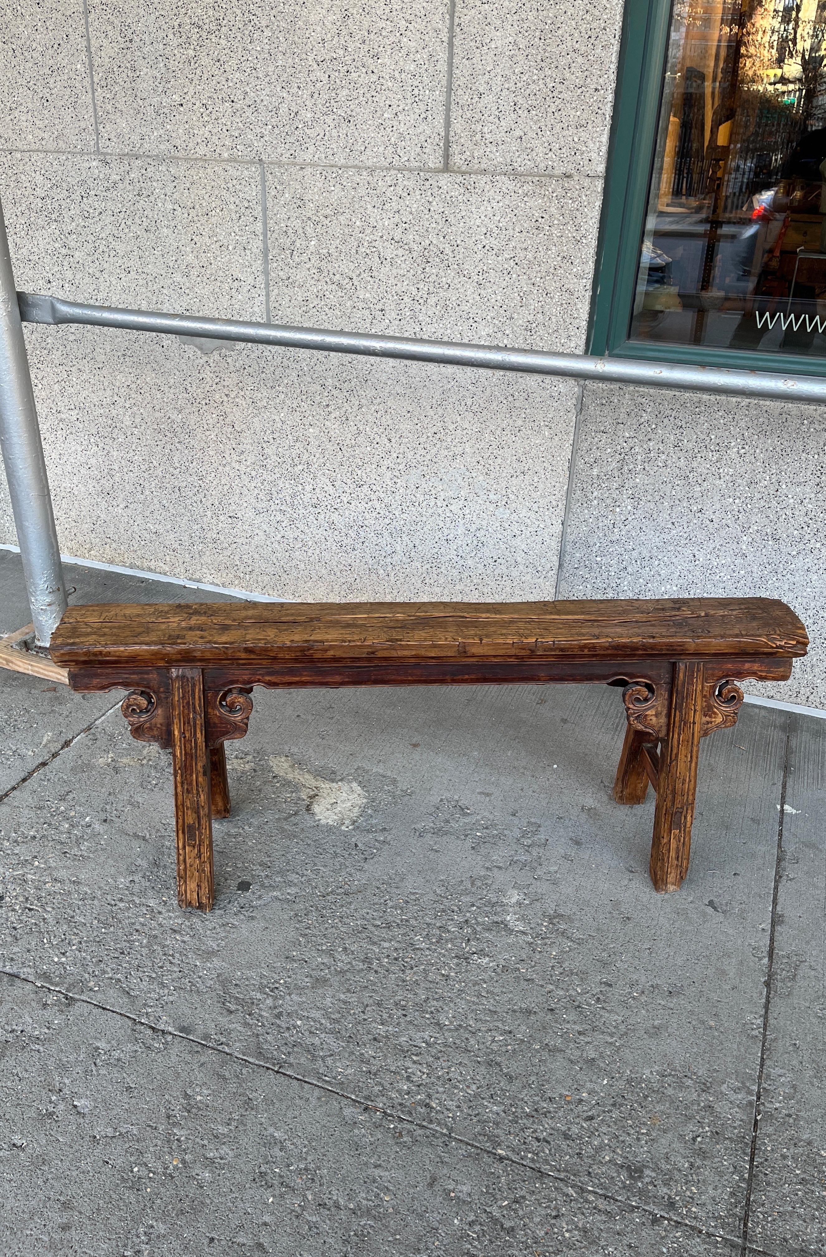 19th Century Chinese Two Person Elm Bench For Sale 7