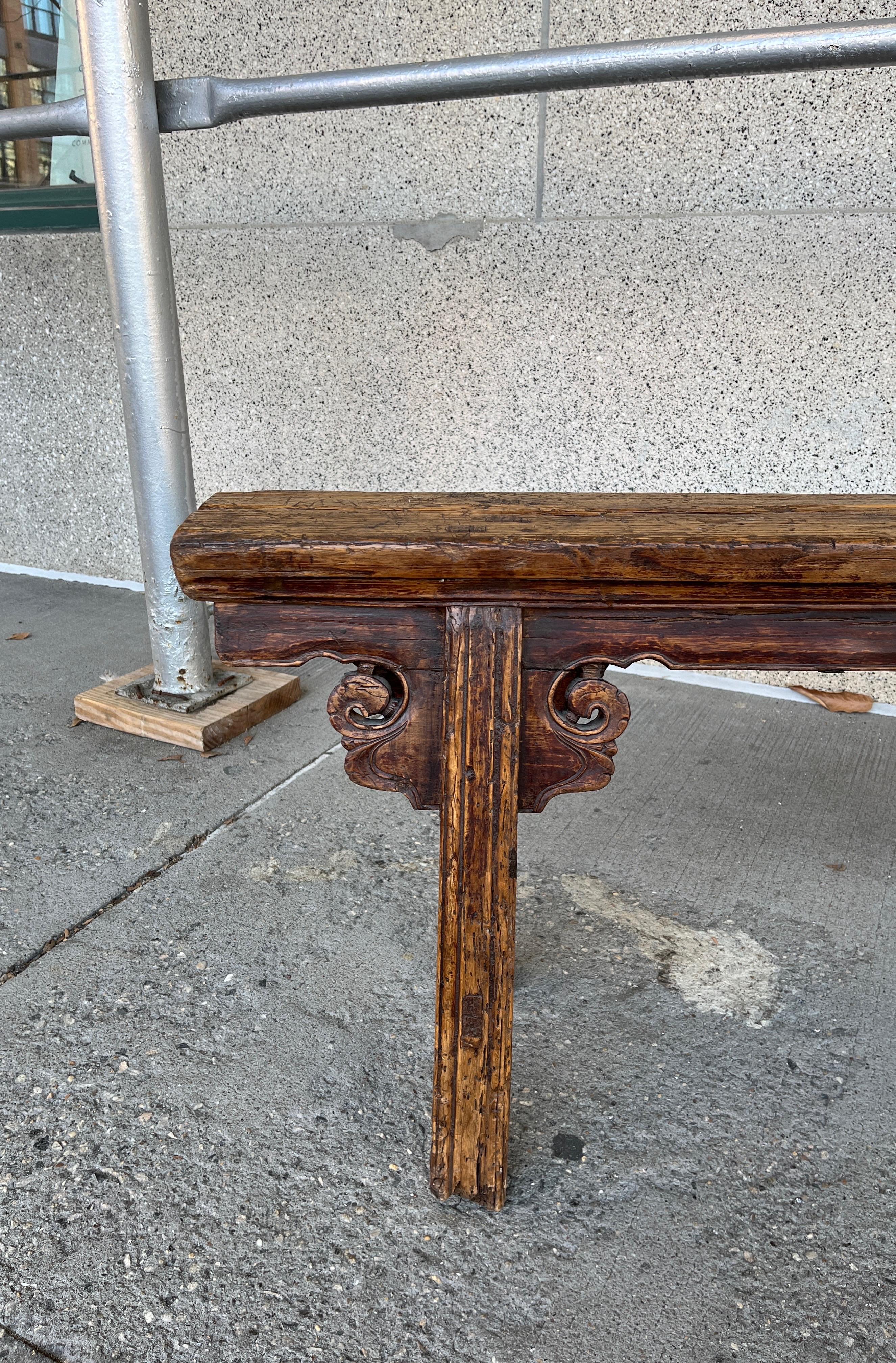 19th Century Chinese Two Person Elm Bench For Sale 8