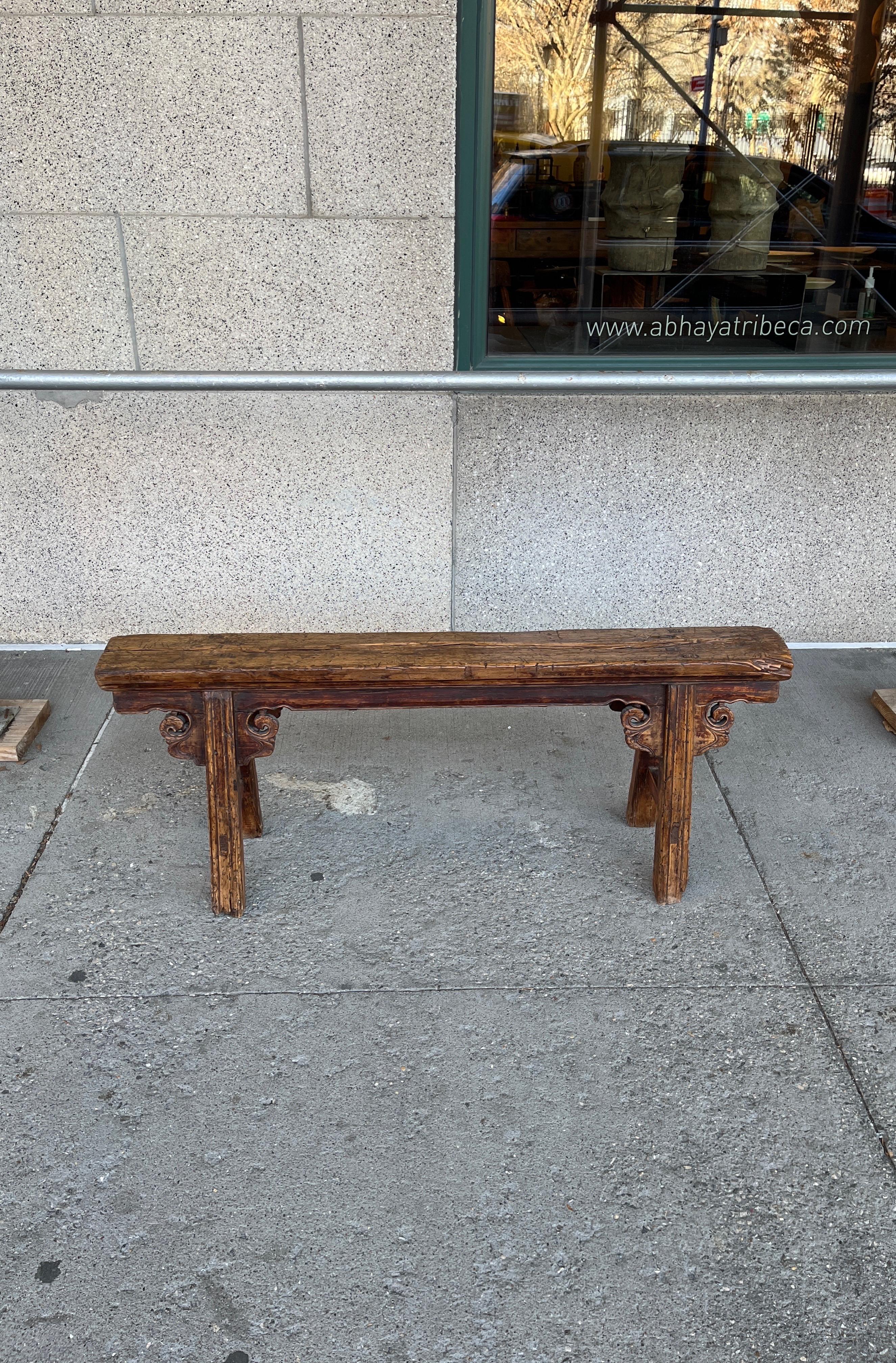 19th Century Chinese Two Person Elm Bench For Sale 9