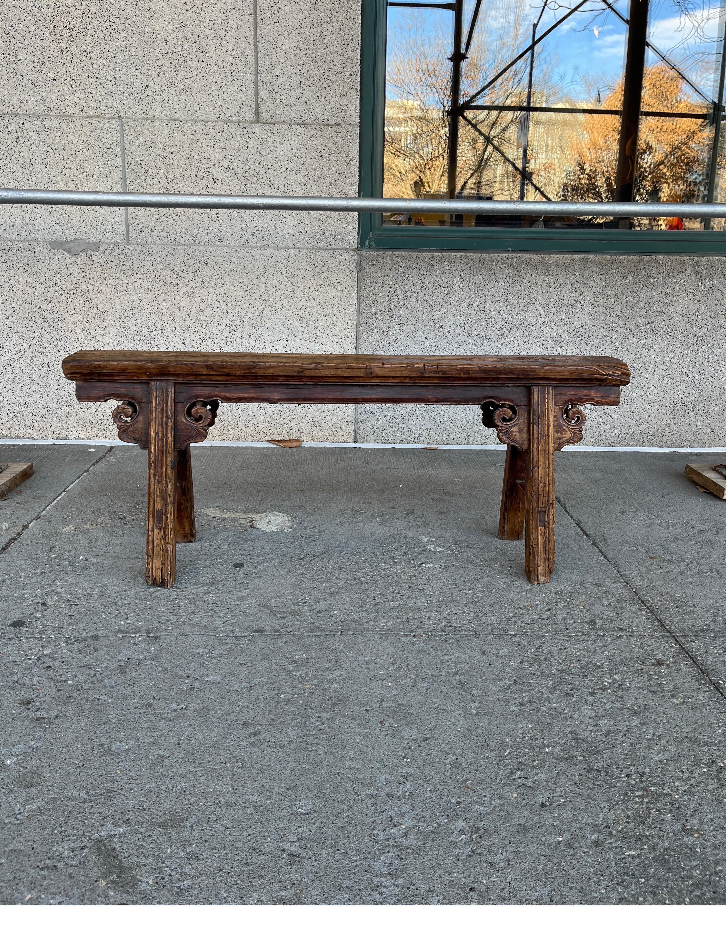 19th Century Chinese Two Person Elm Bench For Sale 10