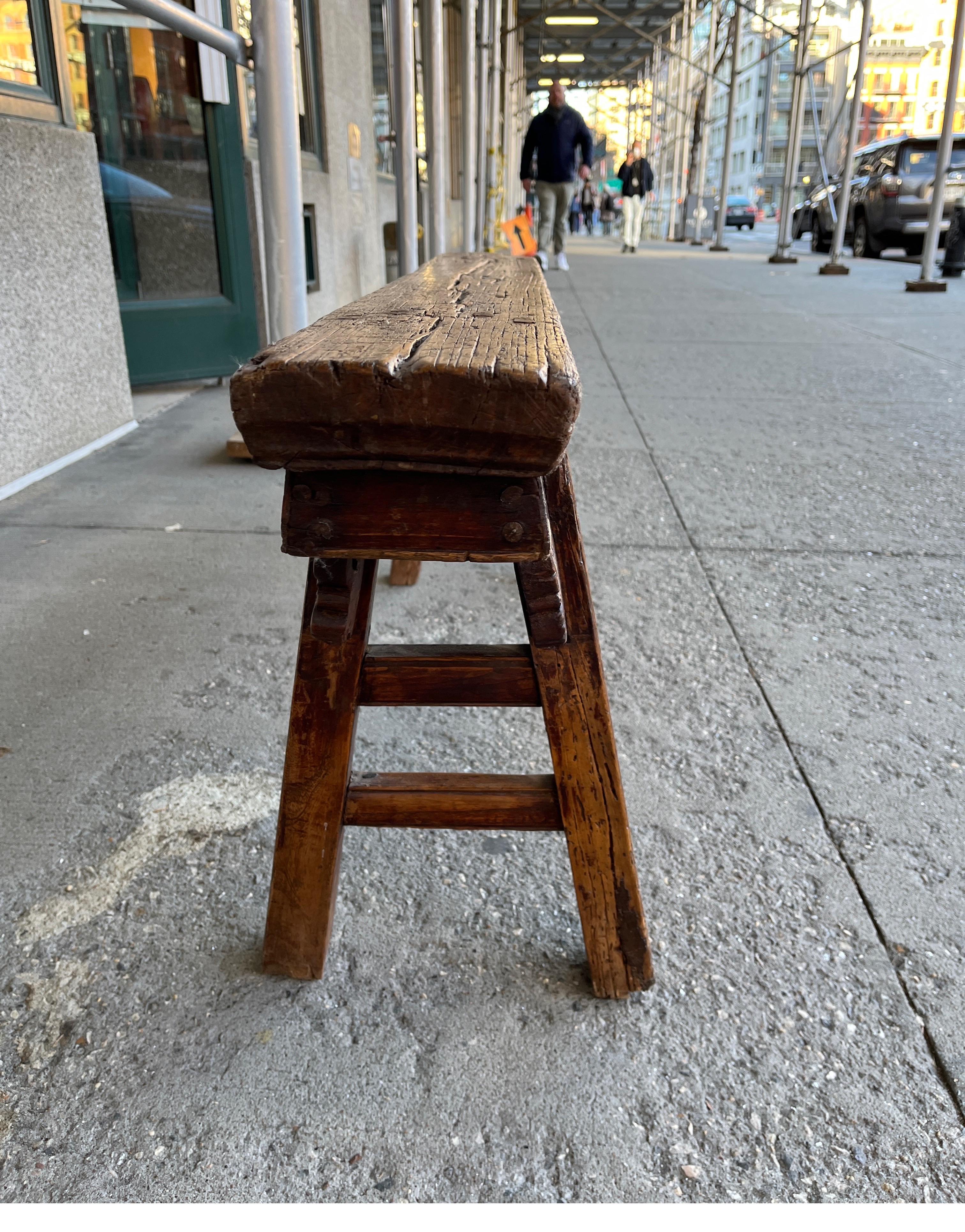 19th Century Chinese Two Person Elm Bench For Sale 11