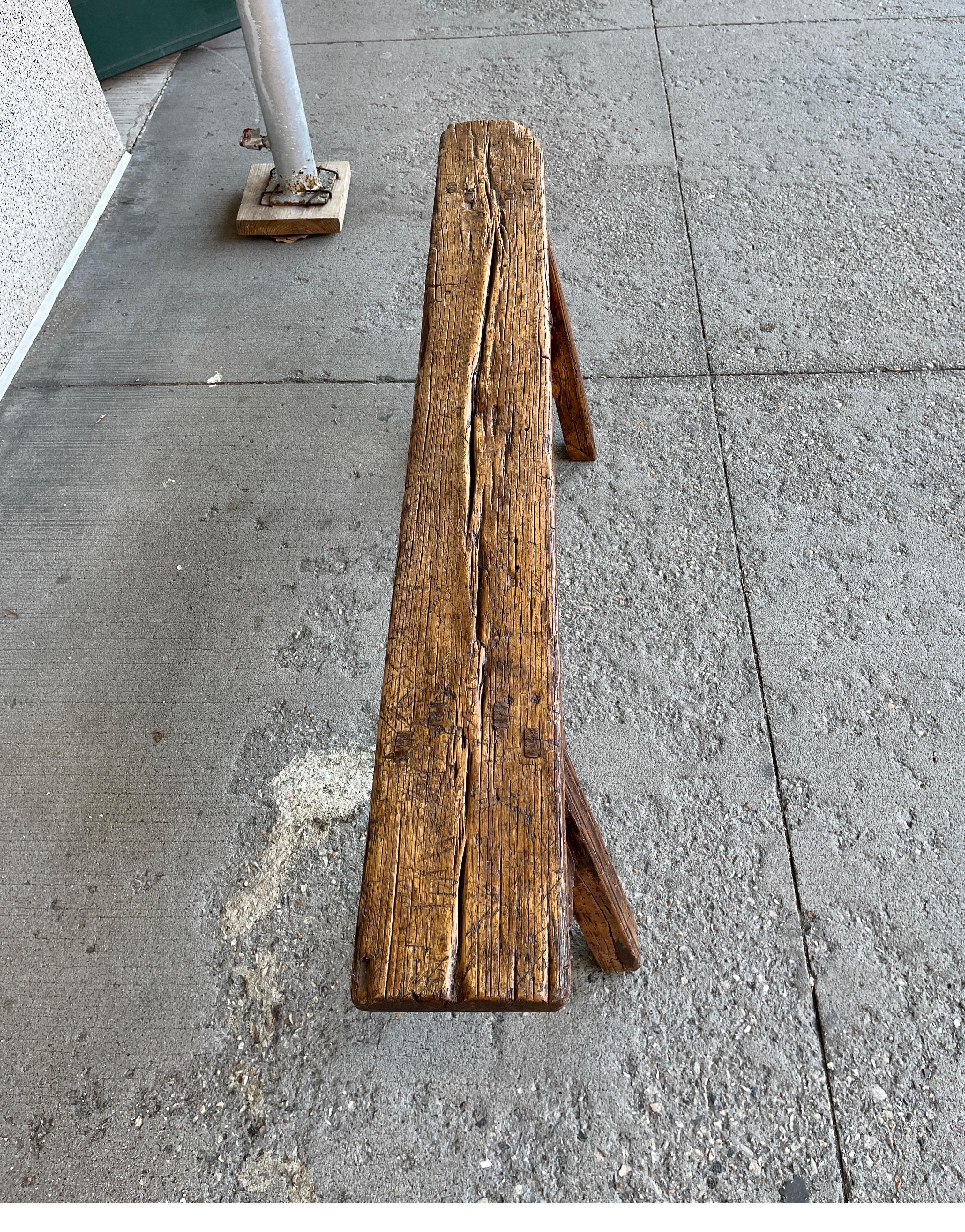 19th Century Chinese Two Person Elm Bench For Sale 12