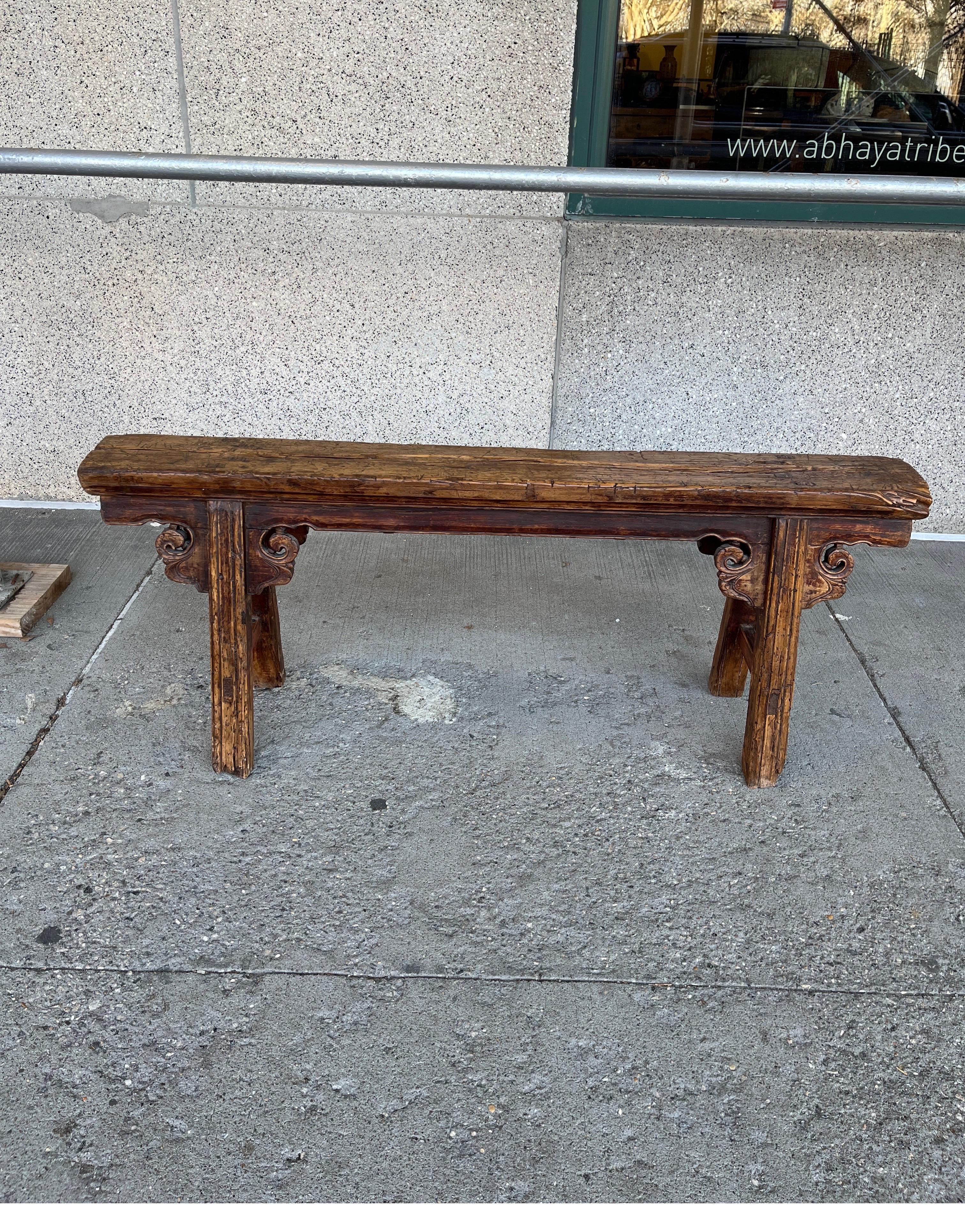 19th Century Chinese Two Person Elm Bench In Good Condition For Sale In New York, NY