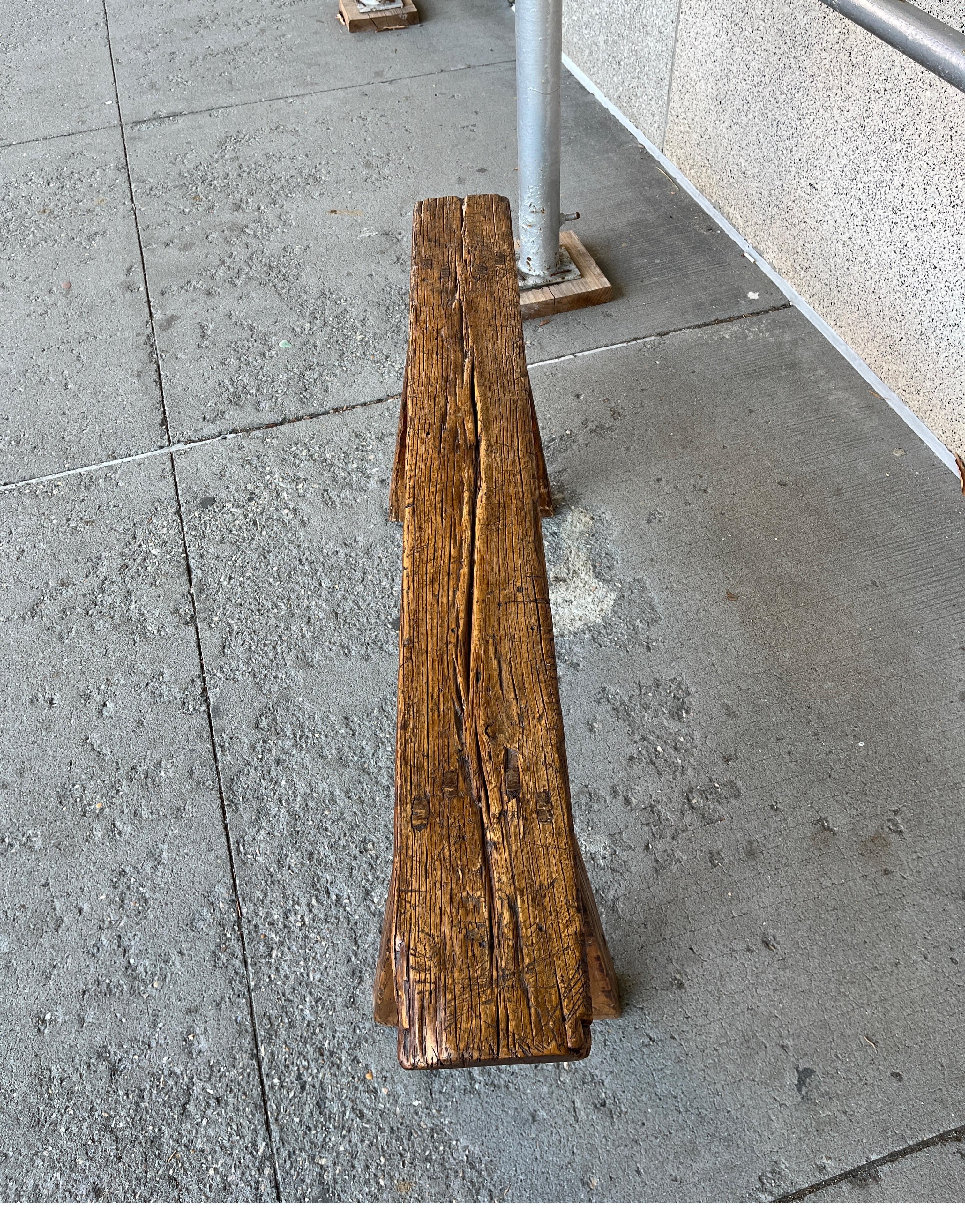 19th Century Chinese Two Person Elm Bench For Sale 1