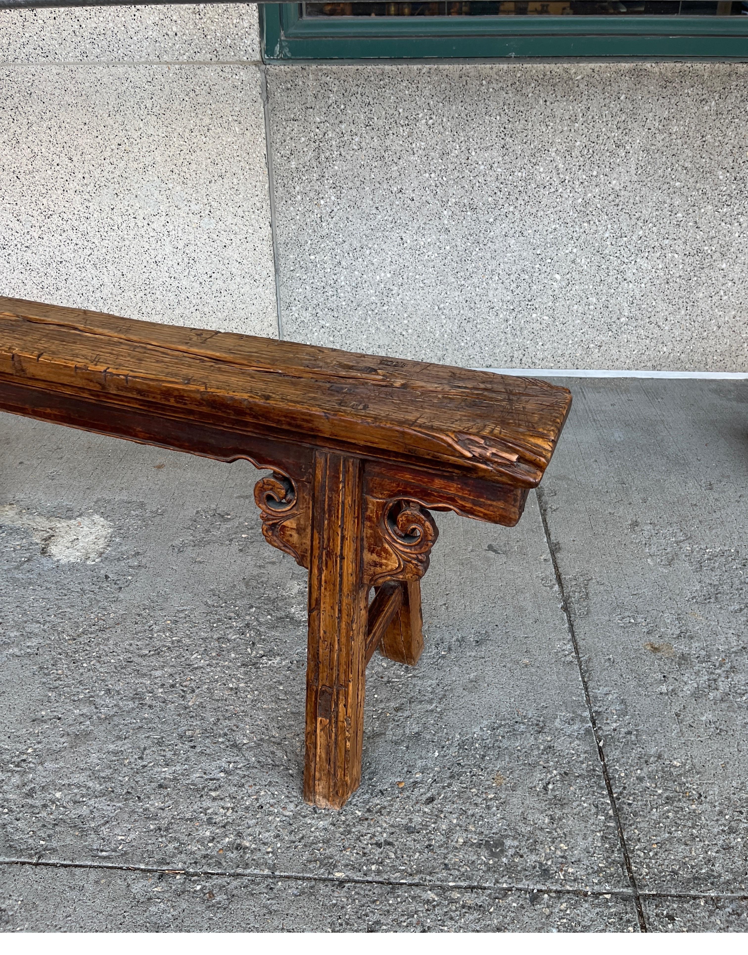 19th Century Chinese Two Person Elm Bench For Sale 2