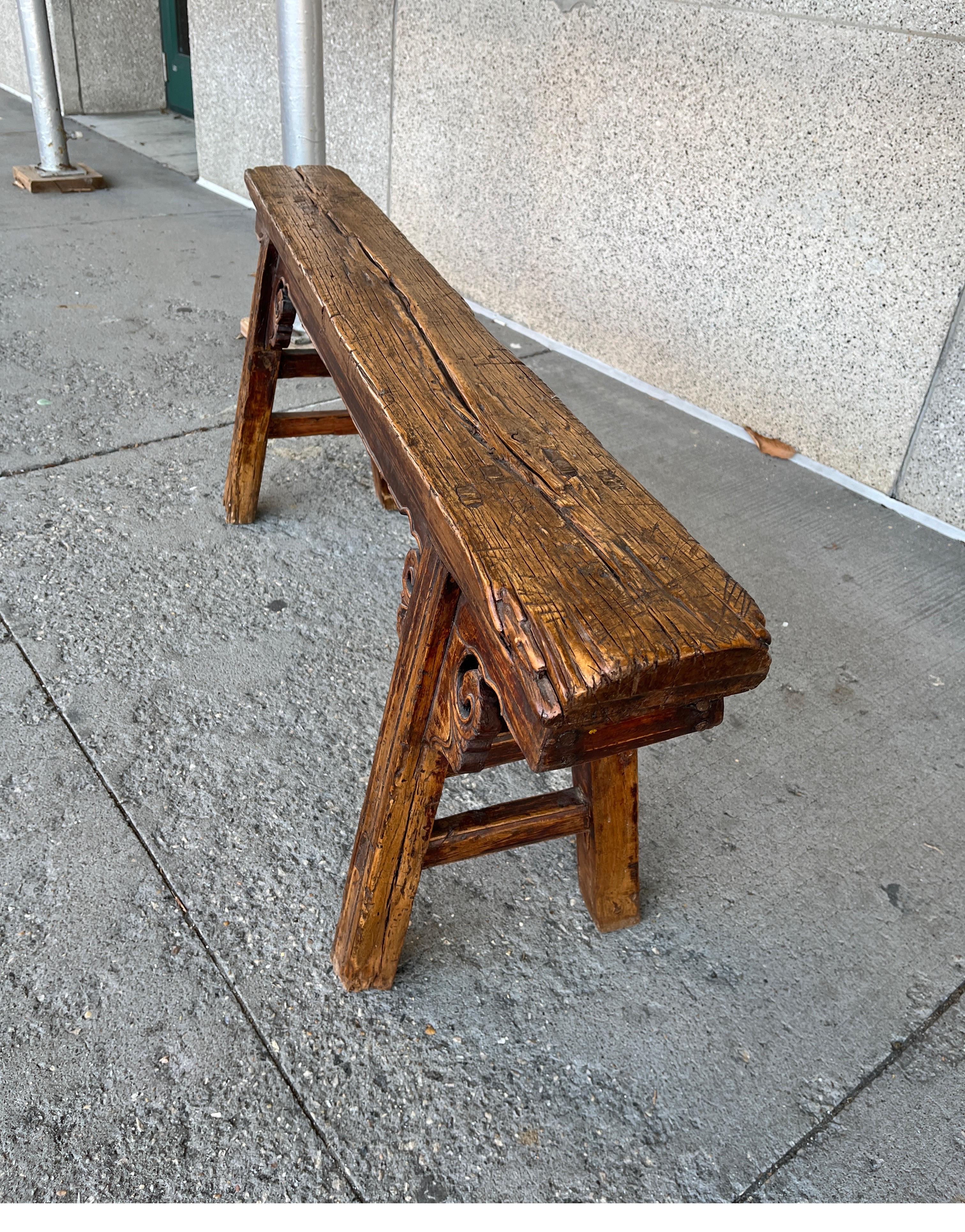 19th Century Chinese Two Person Elm Bench For Sale 3