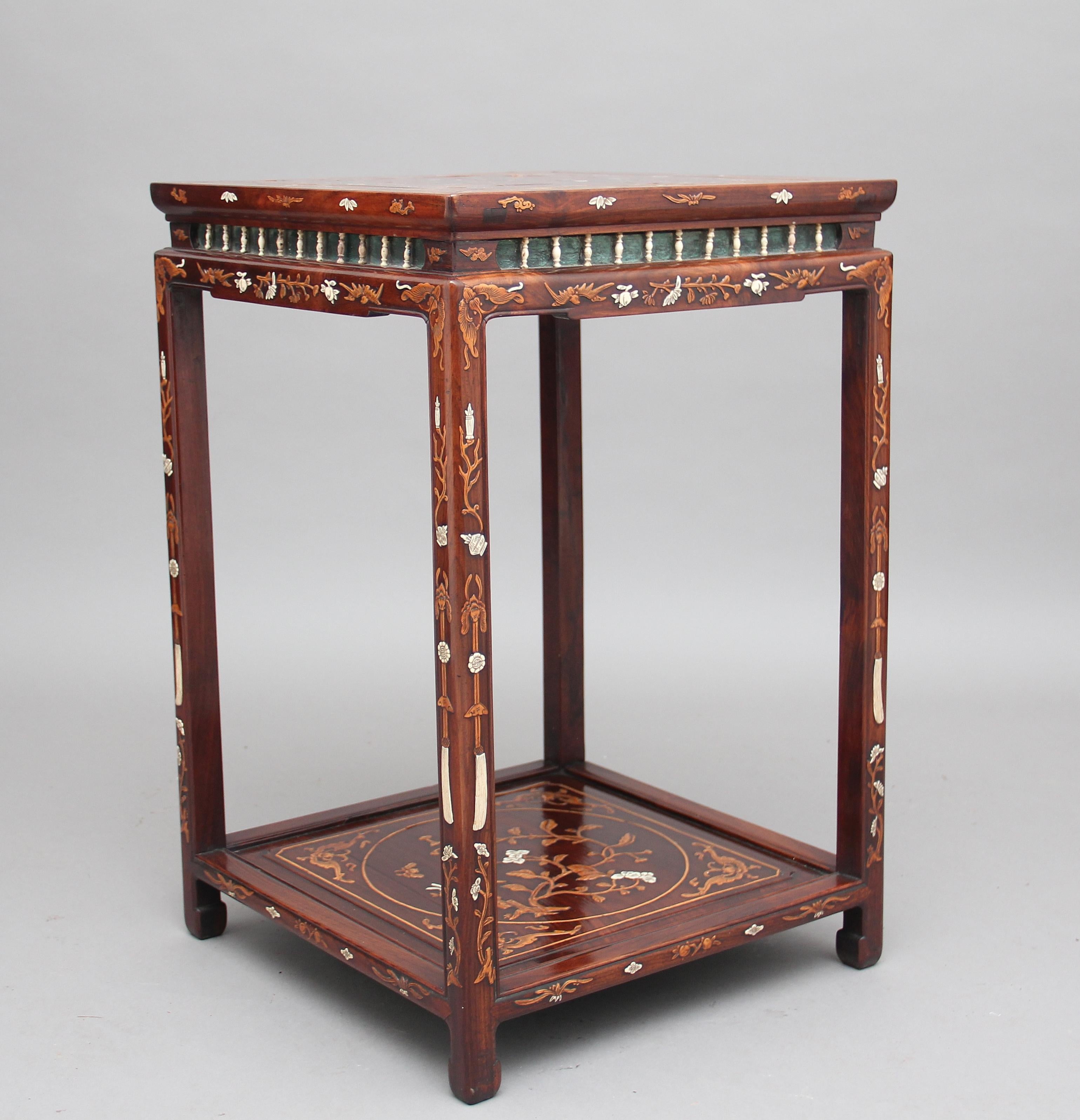 19th Century Chinese Two-Tier Inlaid Occasional Table In Good Condition In Martlesham, GB
