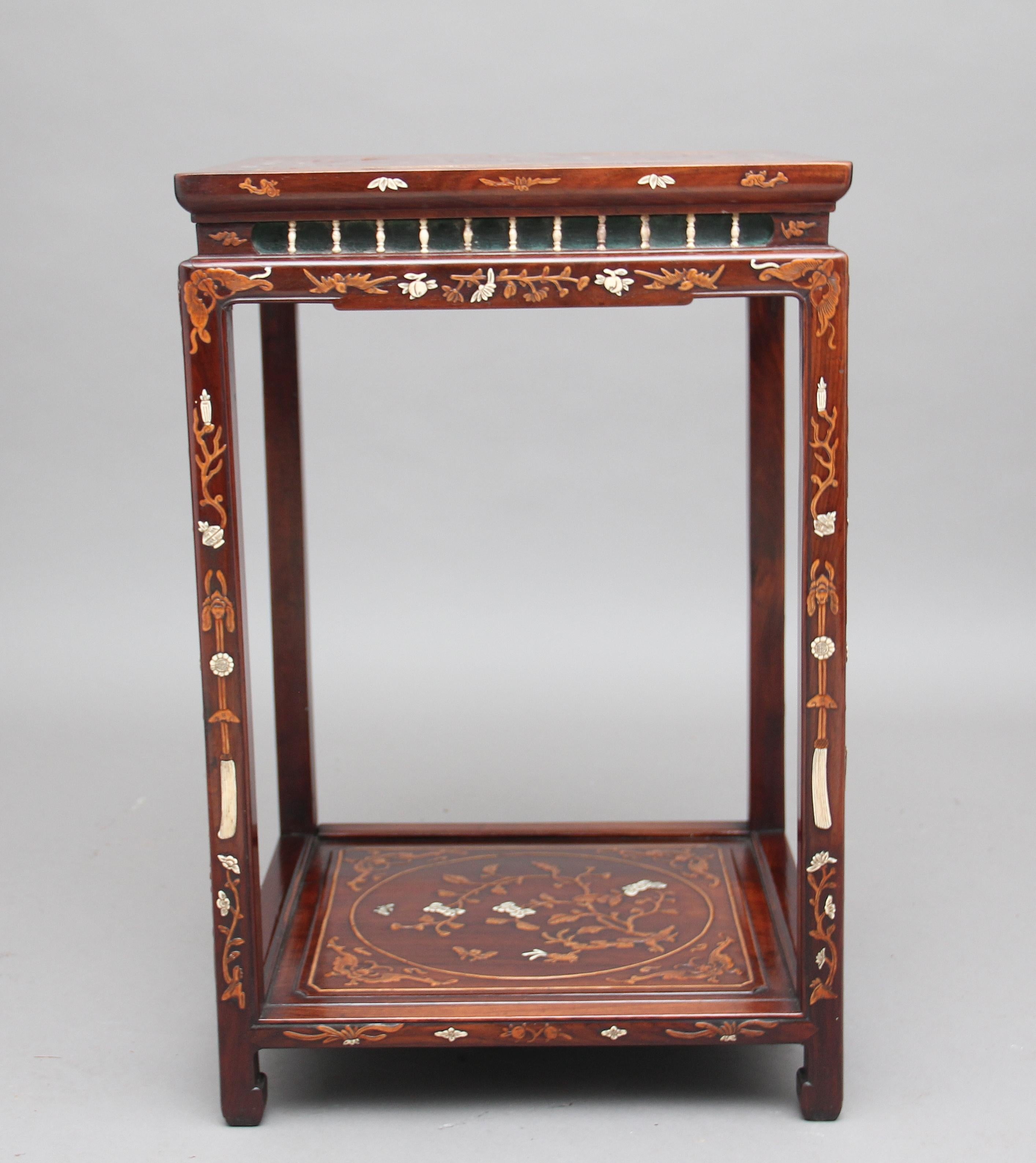 Late 19th Century 19th Century Chinese Two-Tier Inlaid Occasional Table