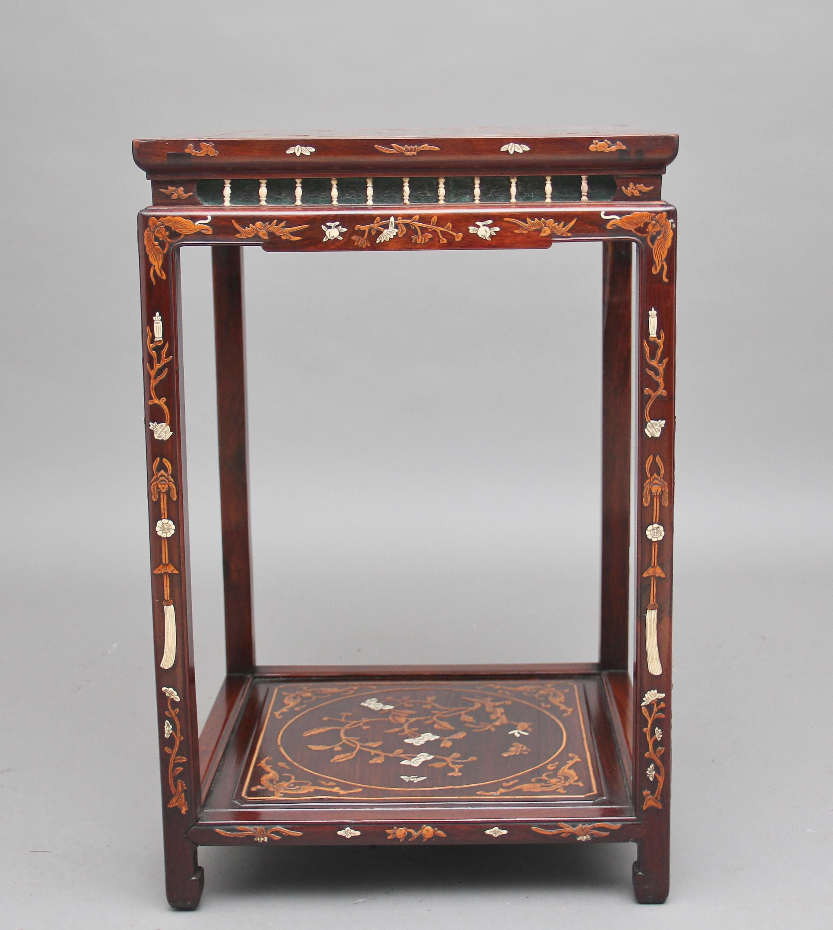 Rosewood 19th Century Chinese Two-Tier Inlaid Occasional Table