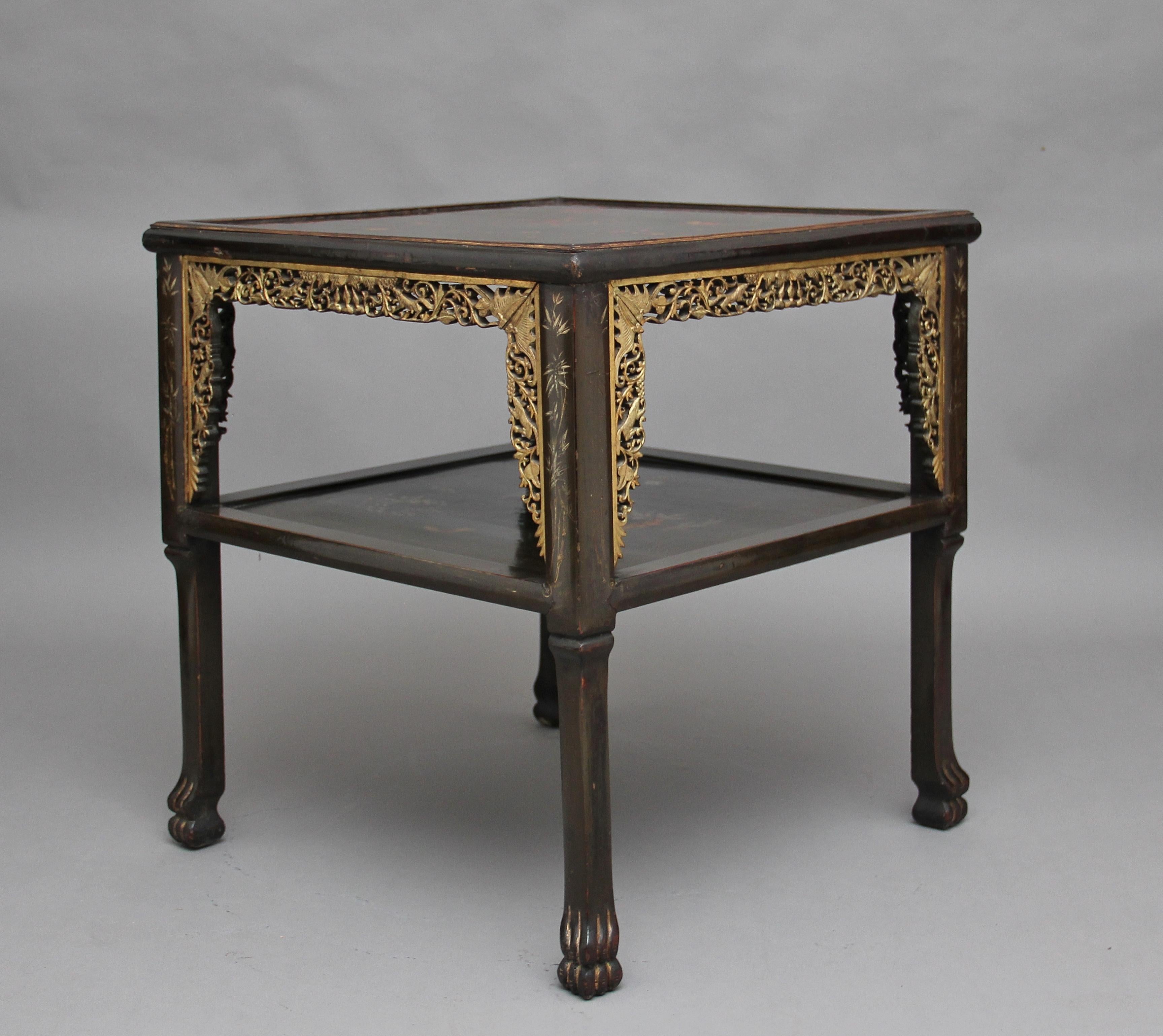 Lacquered 19th Century Chinese Two-Tier Occasional Table