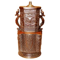 19th Century Chinese Urn In Bronze, Mounted As A Table Lamp