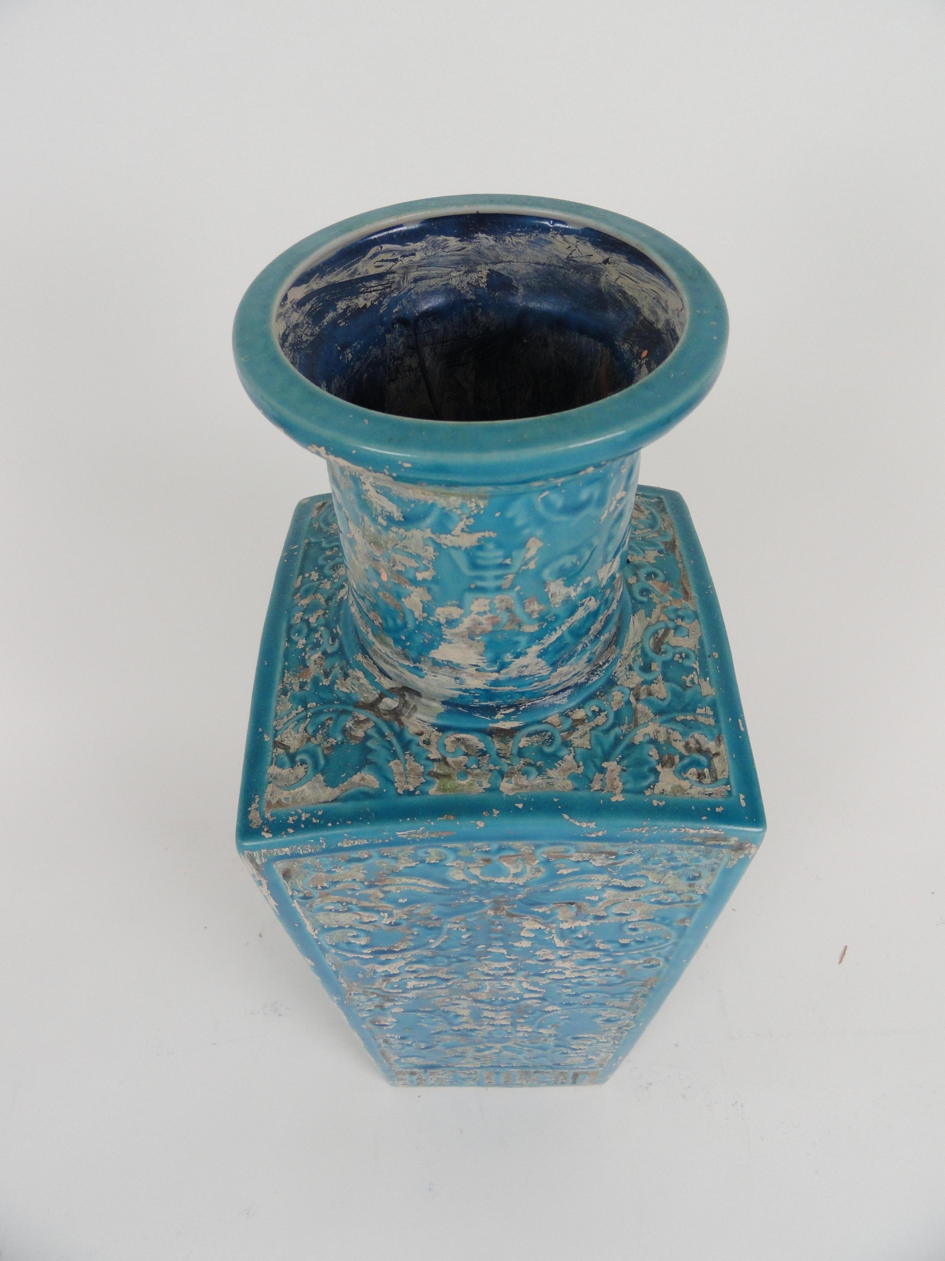 19th century Chinese turquoise glazed vase. Classic large-scale shape with worn patina. Drilled for lamp