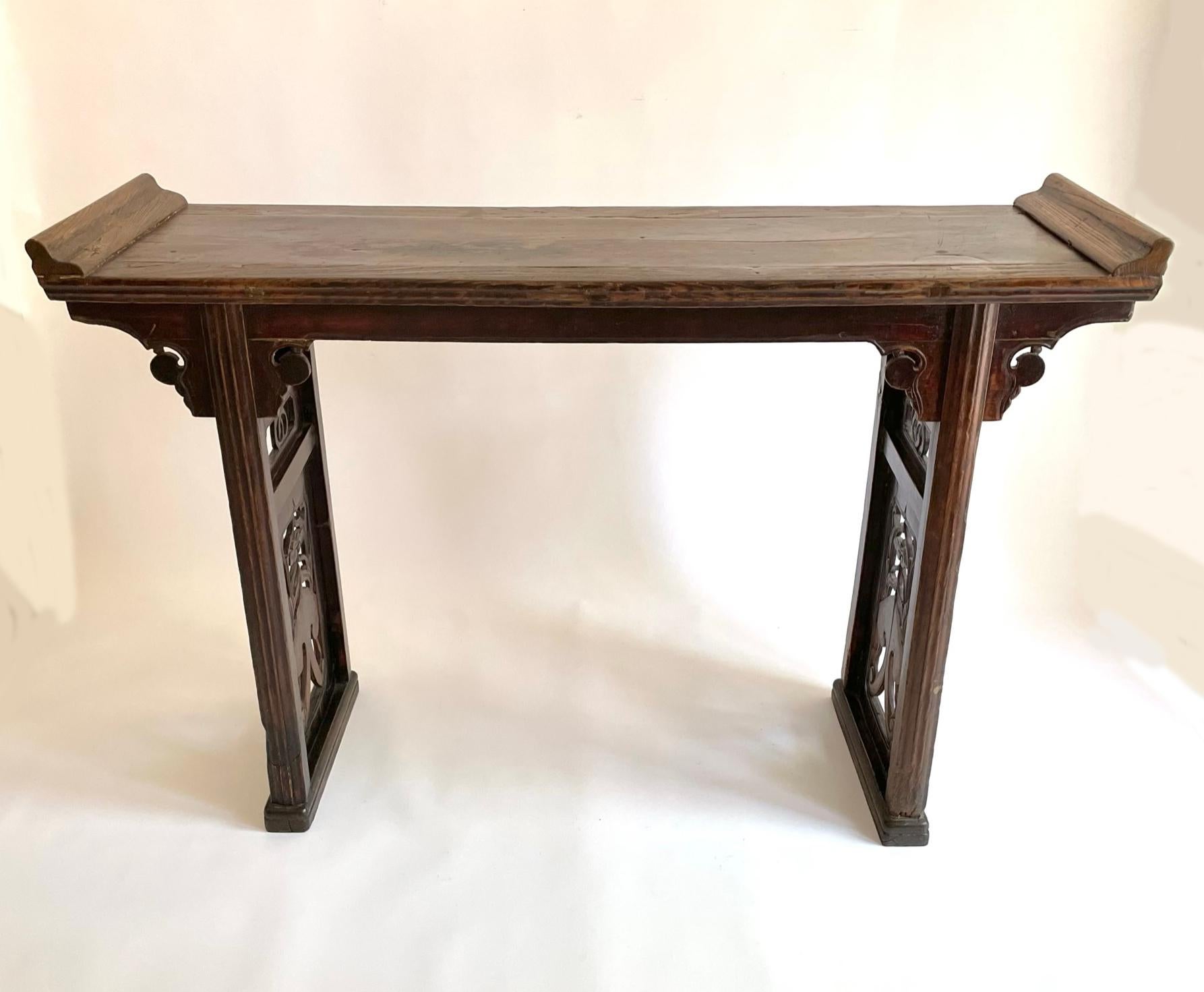 Hand-Carved 19th Century Chinese Walnut Altar 'Hetao Mu' Table For Sale