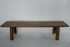 19th Century Chinese Walnut Bench Rustic Minimalist Solid Wood Seating