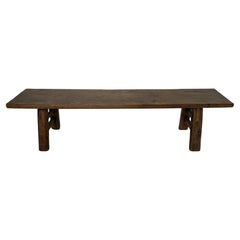 Antique 19th Century Chinese Walnut Bench Rustic Minimalist Solid Wood Seating