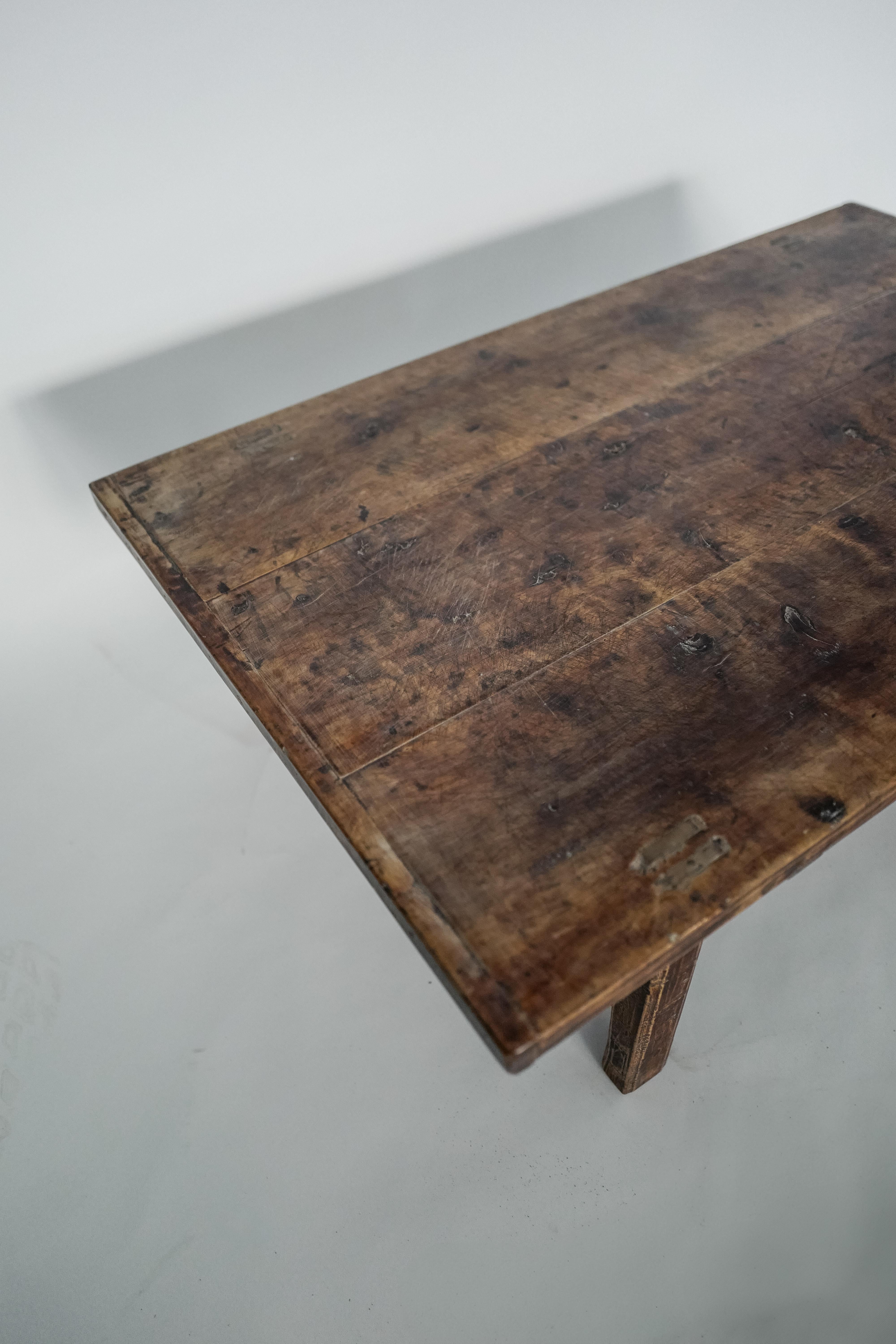 Hand-Carved 19th Century Chinese Walnut Coffee Table Dark Patina, Rustic Rectangle