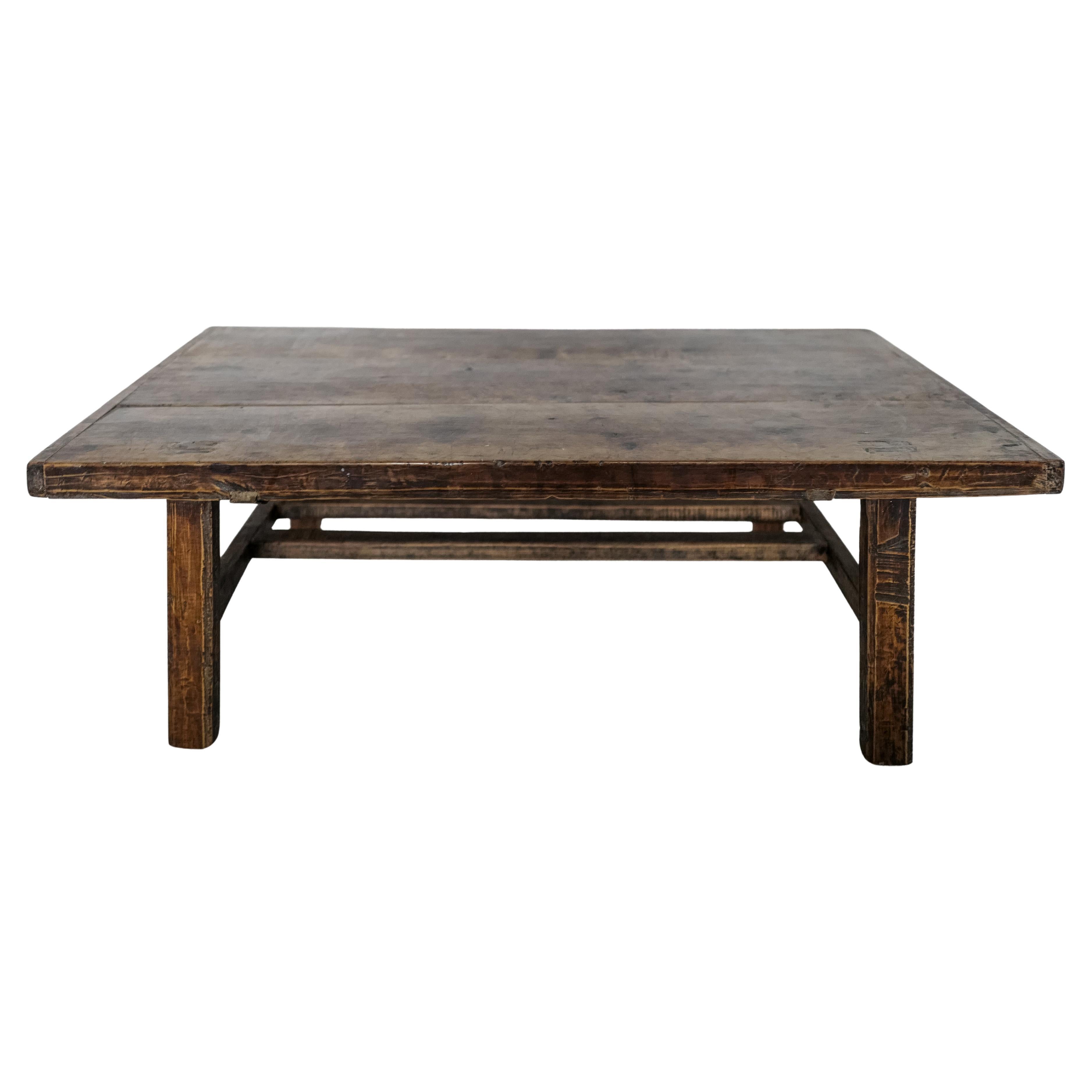 19th Century Chinese Walnut Coffee Table Dark Patina, Rustic Rectangle