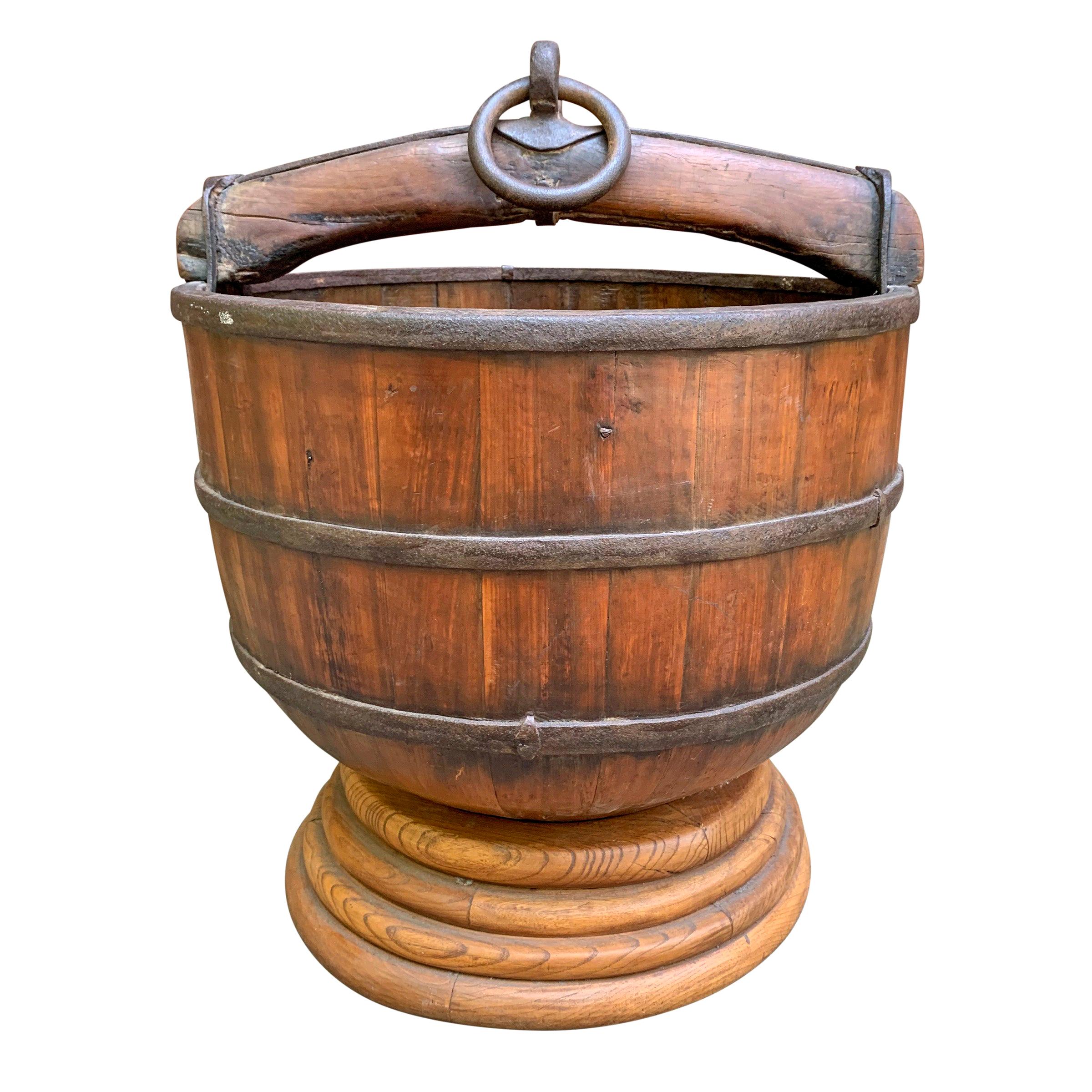 19th Century Chinese Water Bucket on Stand