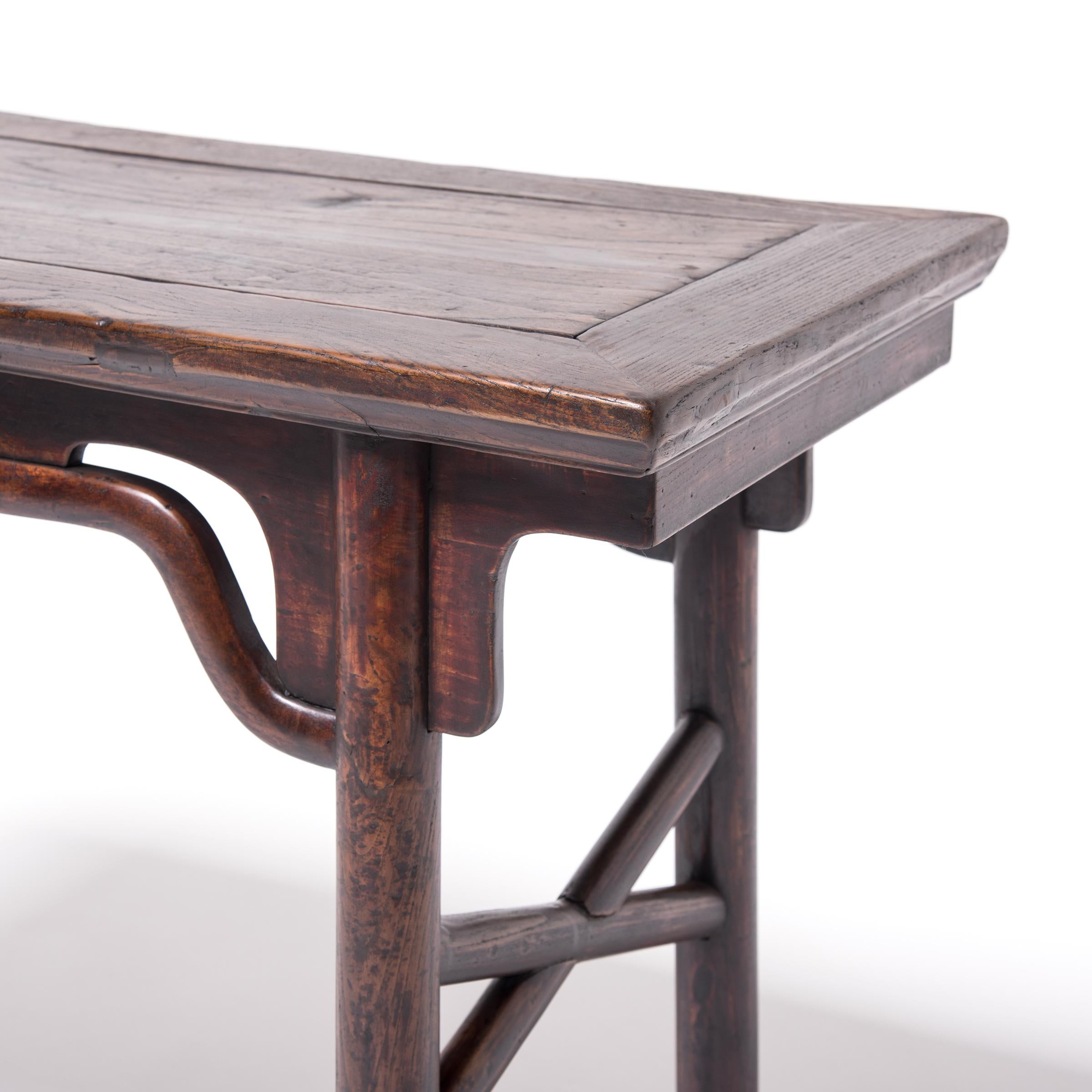 Elm Chinese Wine Table with Crossed Stretchers, c. 1850 For Sale