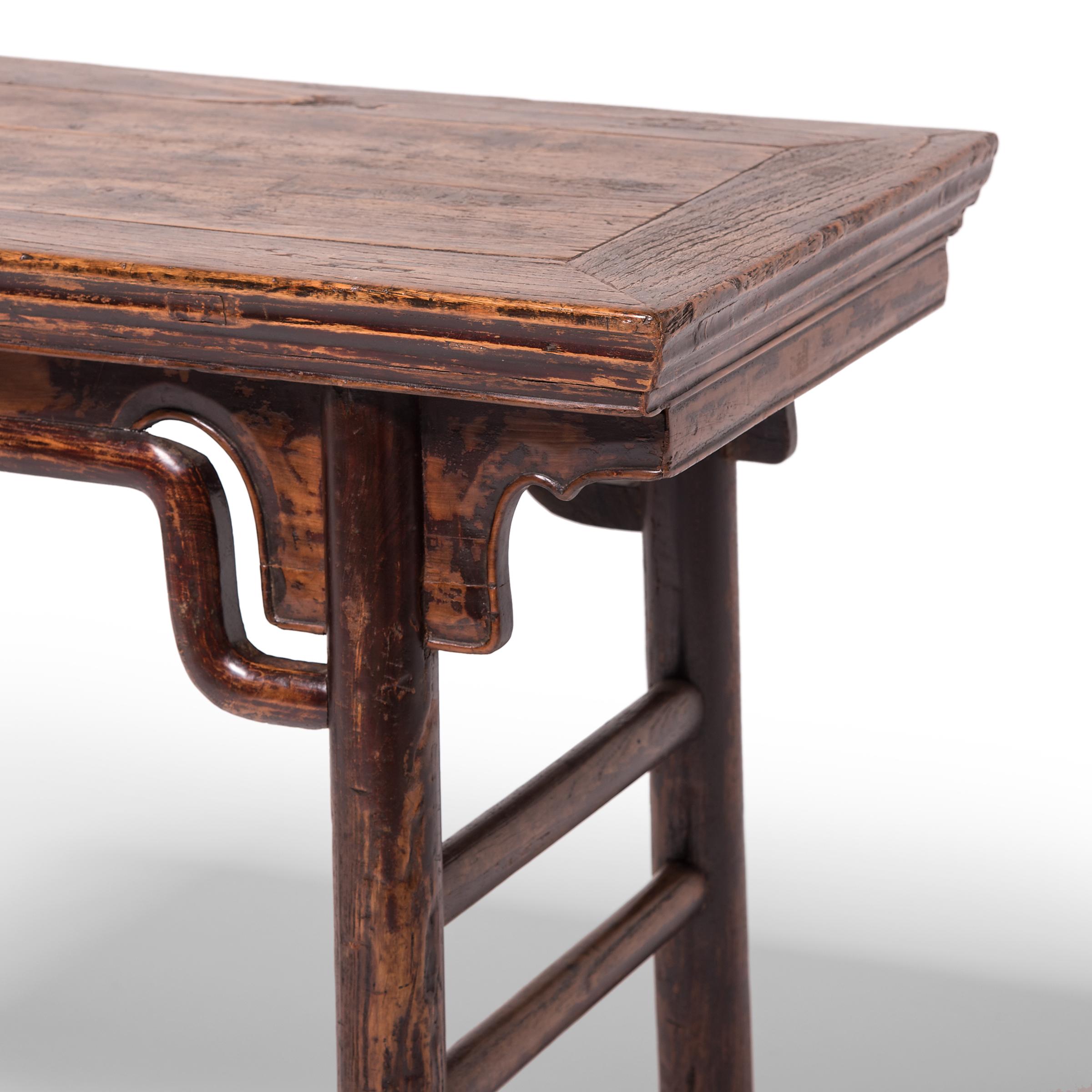 Elm 19th Century Chinese Wine Table with Humpback Stretchers