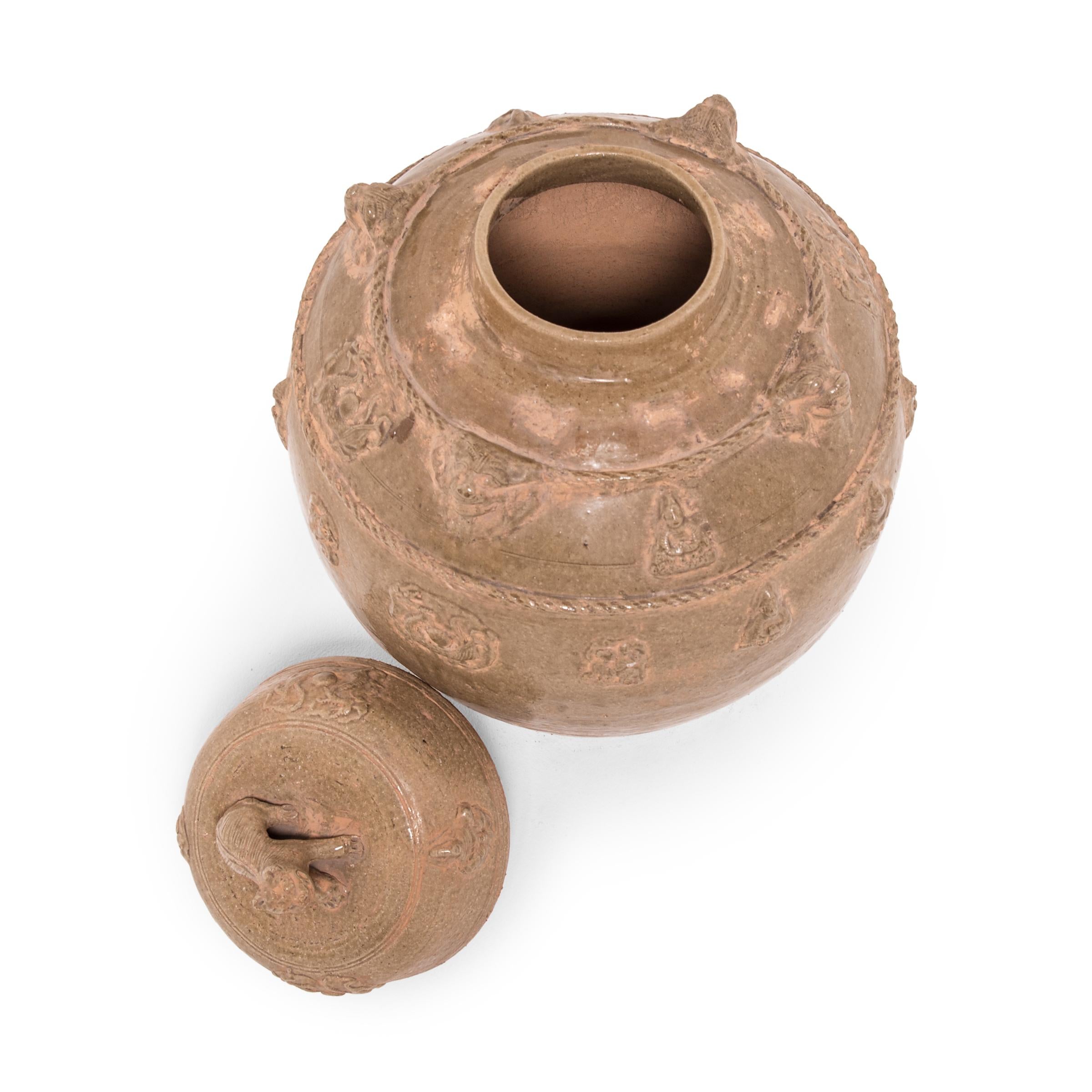 Glazed Chinese Wine Vessel with Shizi Lid, c. 1800 For Sale