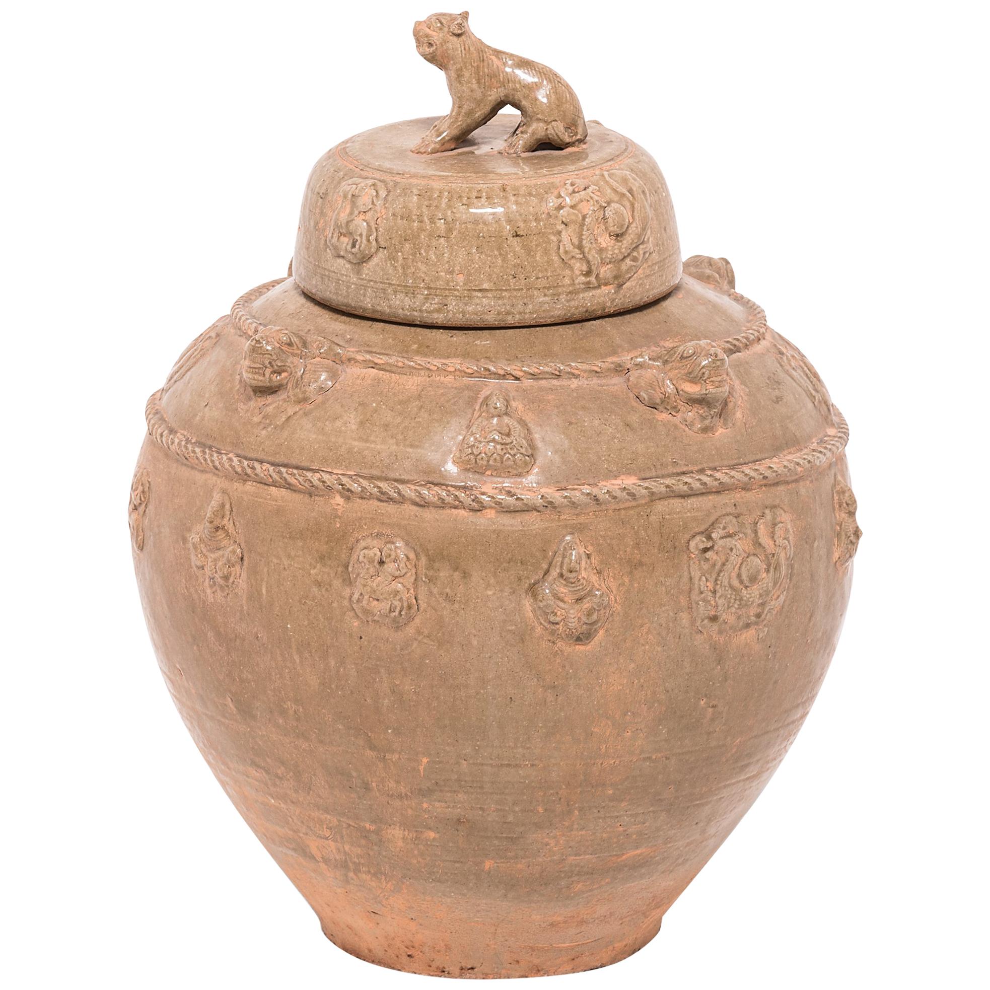 Vase à vin chinois avec couvercle Shizi, vers 1800