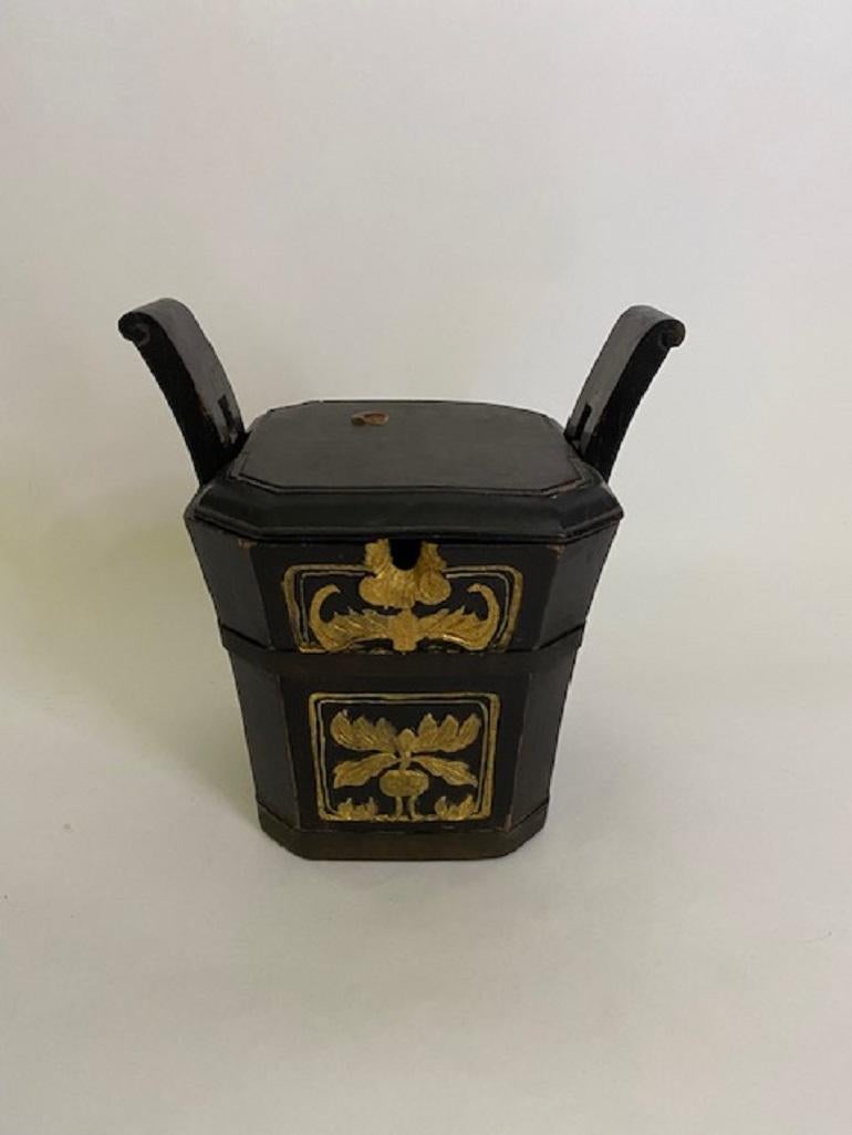 19th Chinese Wooden Lunch Box with Hand Carved Gilt Decorated Front.