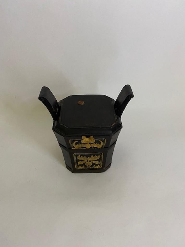 Hand-Carved 19th Century Chinese Wooden Lunch Box with Gilt Carving For Sale