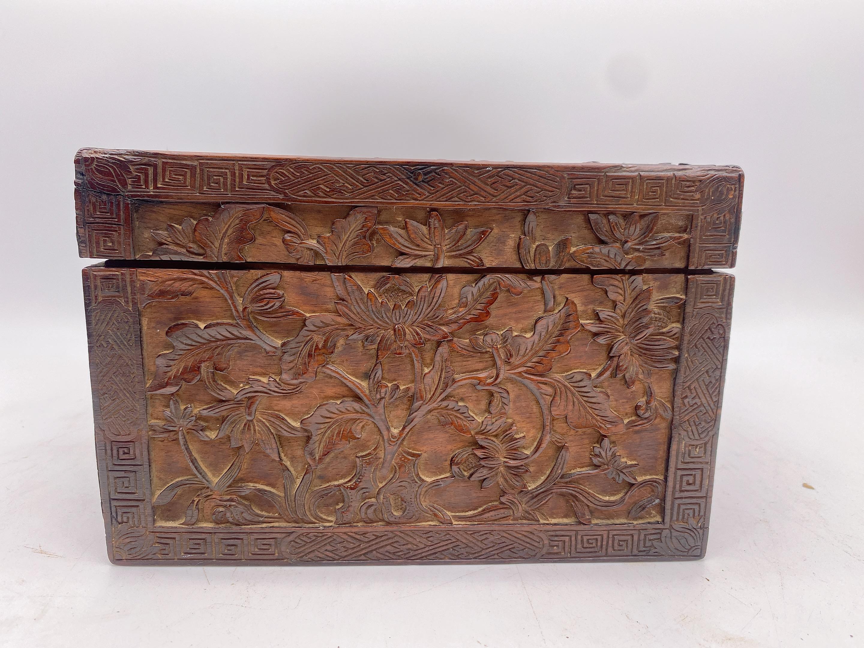 Carved 19th Century Chinese Wooden Rectangular 'Mythical Beasts' Box For Sale