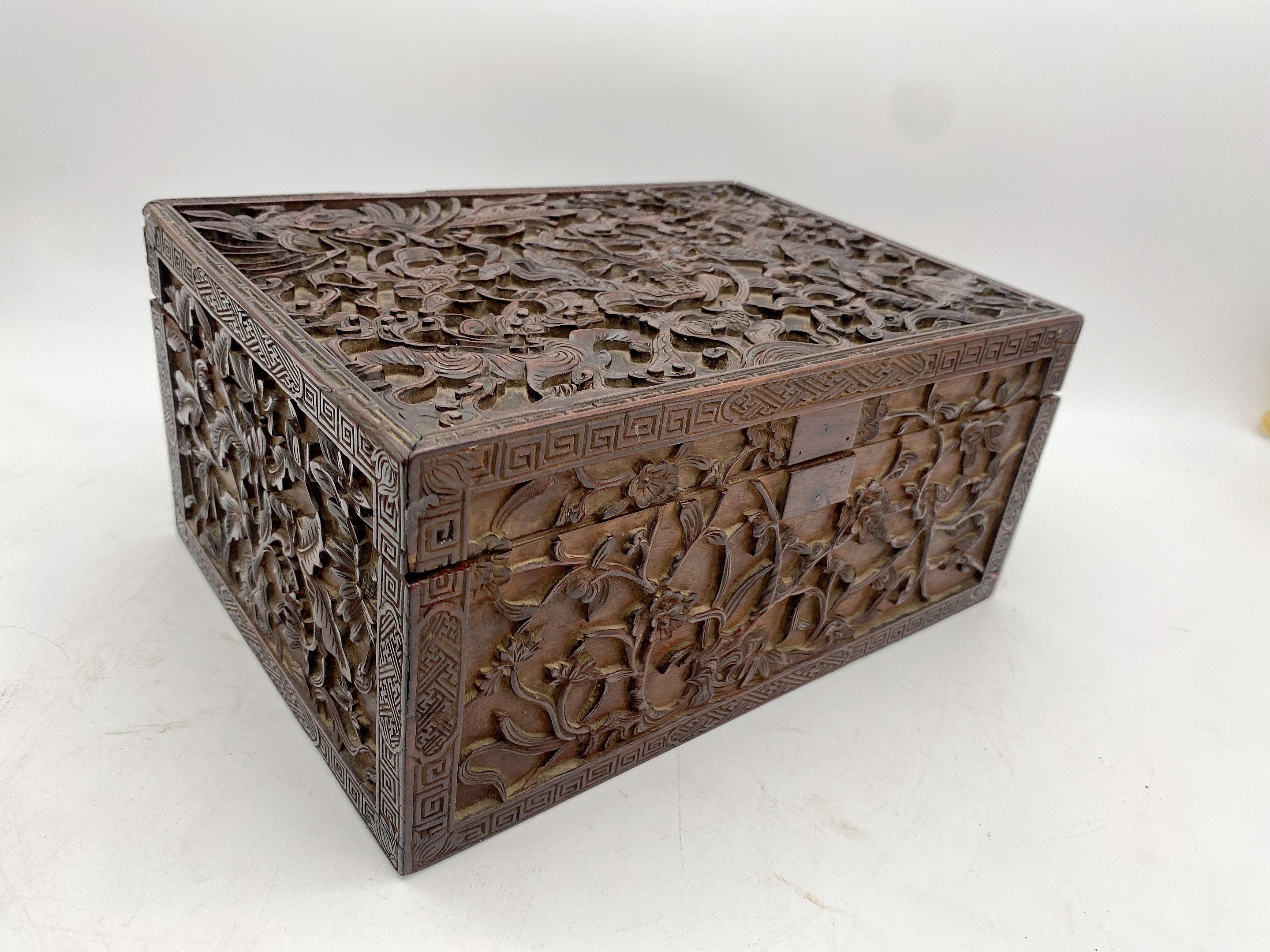19th Century Chinese Wooden Rectangular 'Mythical Beasts' Box For Sale 3