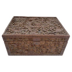 Antique 19th Century Chinese Wooden Rectangular 'Mythical Beasts' Box