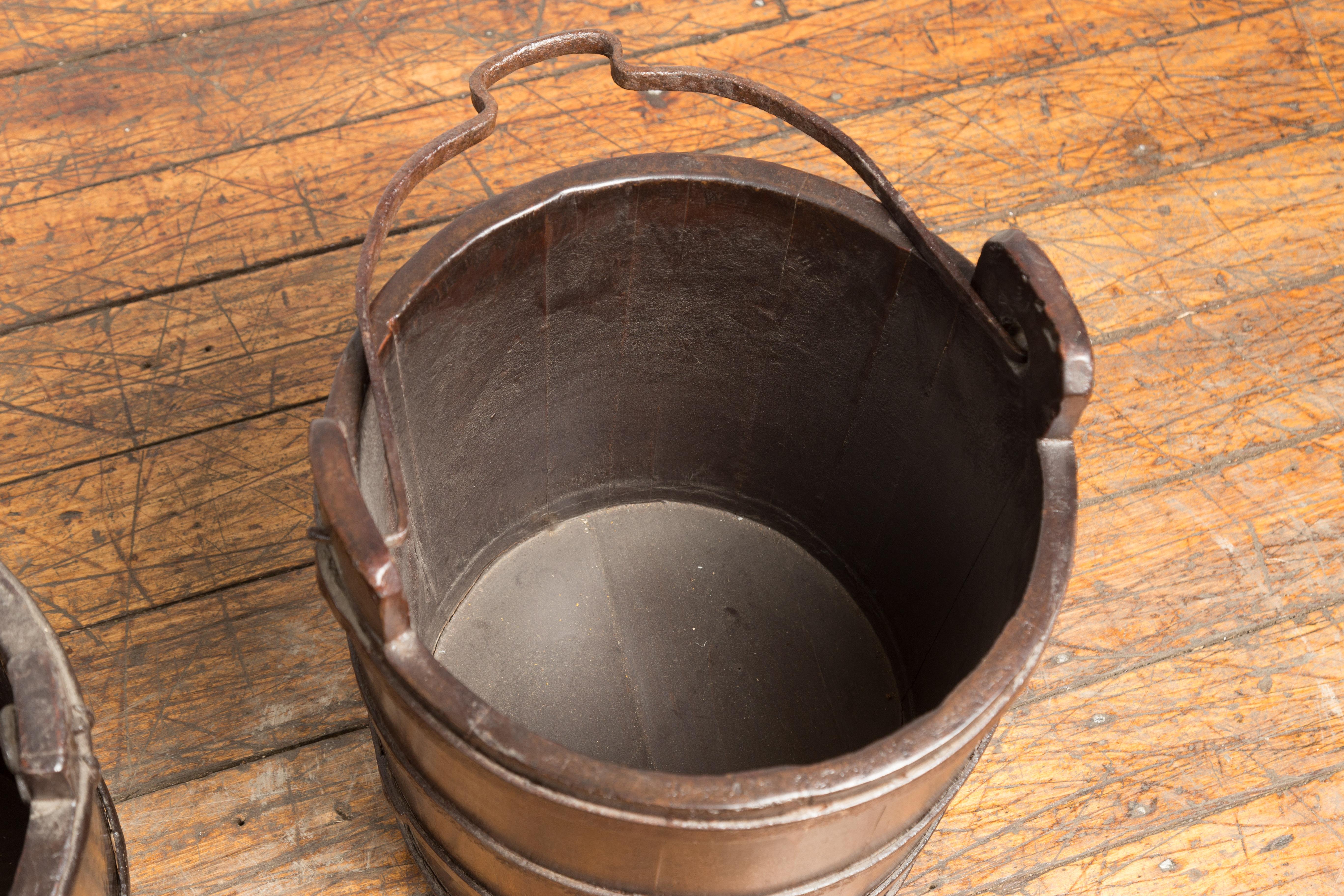 19th Century Chinese Wooden Well Buckets with Dark Brown Lacquer, Sold Each For Sale 2