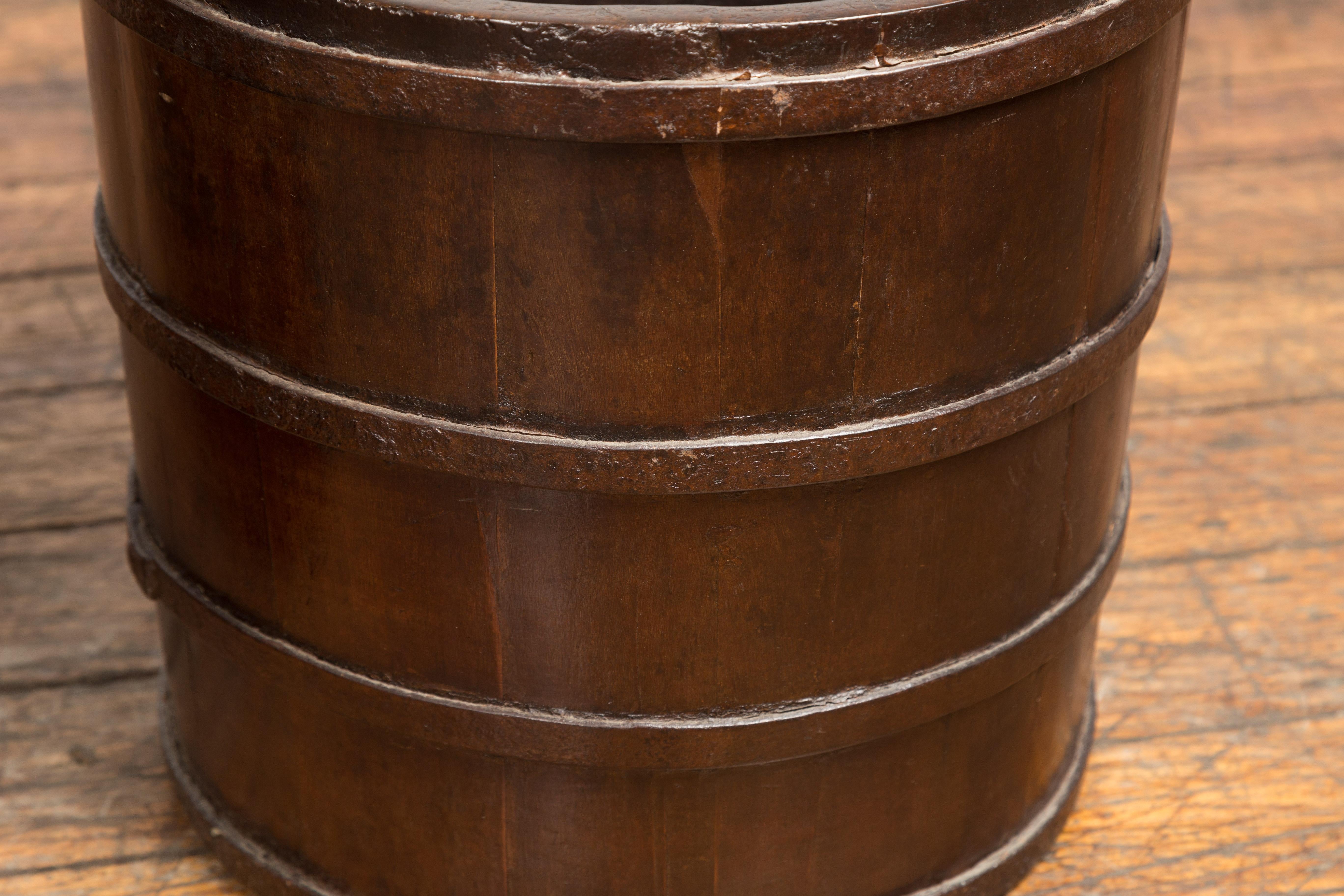 19th Century Chinese Wooden Well Buckets with Dark Brown Lacquer, Sold Each For Sale 3